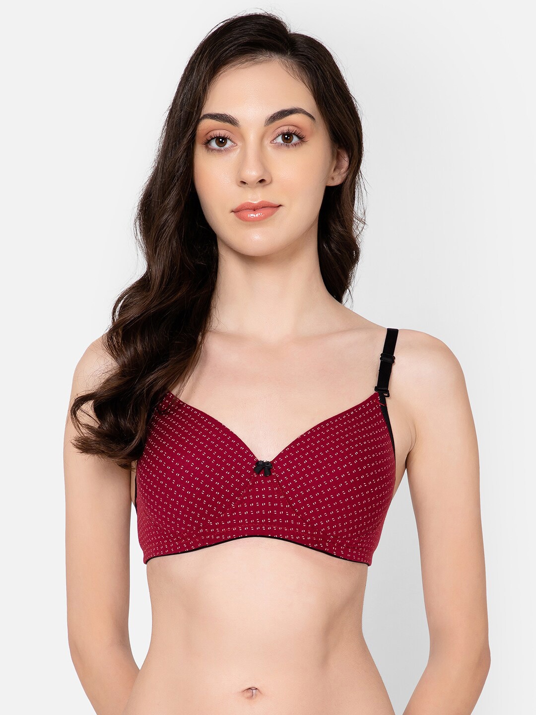 

Clovia Padded Non-Wired Printed Full Cup Multiway T-shirt Bra, Maroon