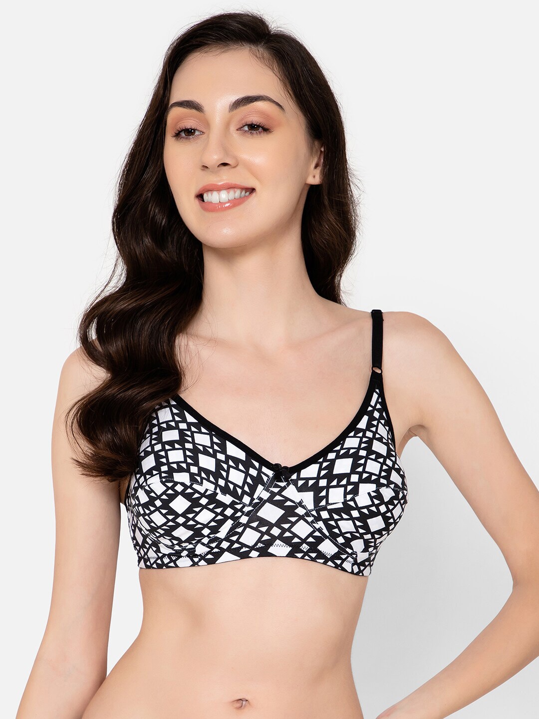 

Clovia Non-Padded Non-Wired Full Cup Aztec Print Cotton Everyday Bra, Black