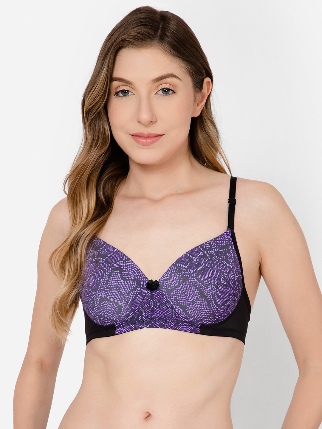 

Clovia Padded Non-Wired Full Cup Snakeskin Print Multiway T-shirt Bra, Purple