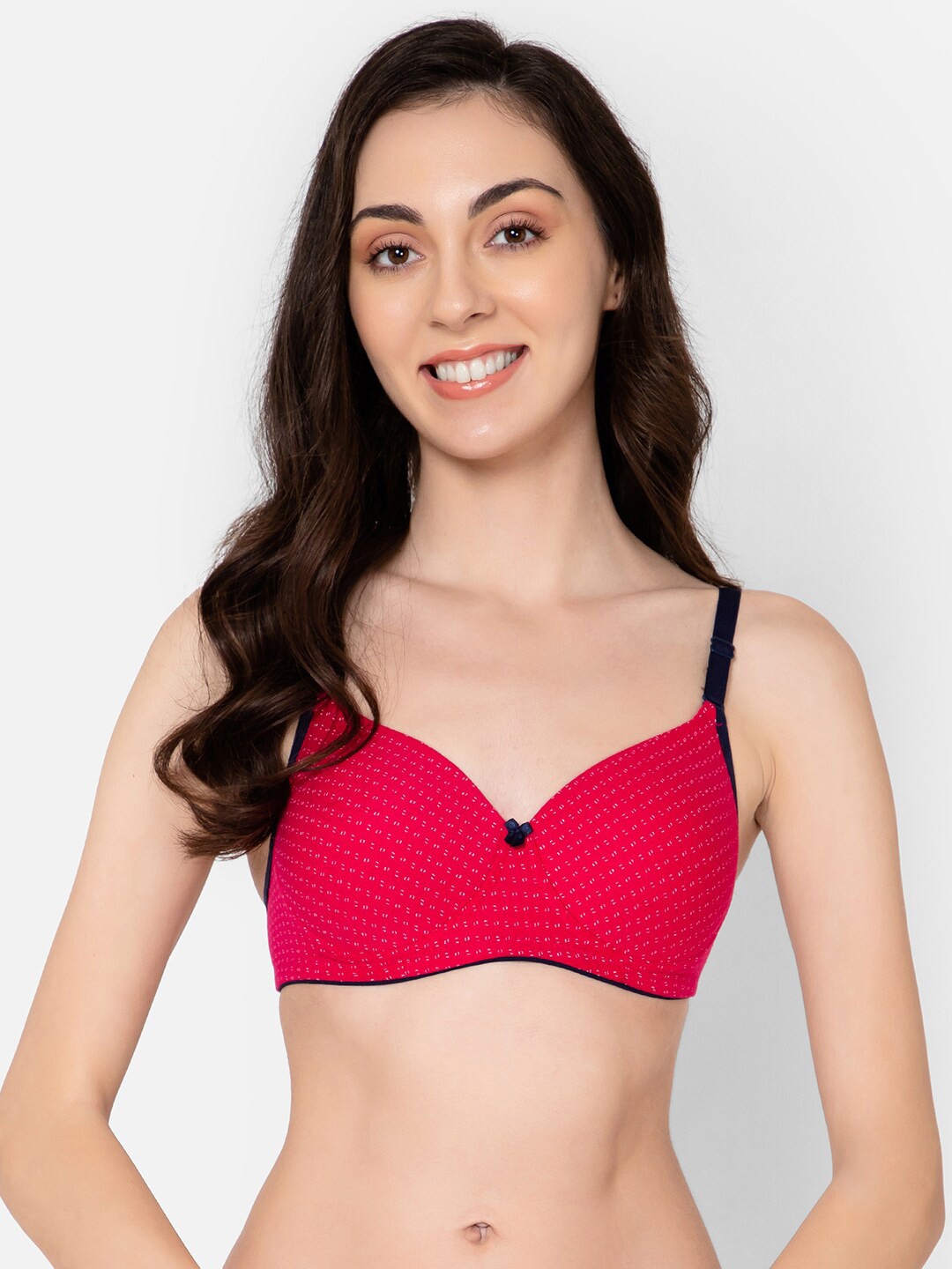 

Clovia Padded Non-Wired Printed Full Cup Multiway T-shirt Bra, Pink