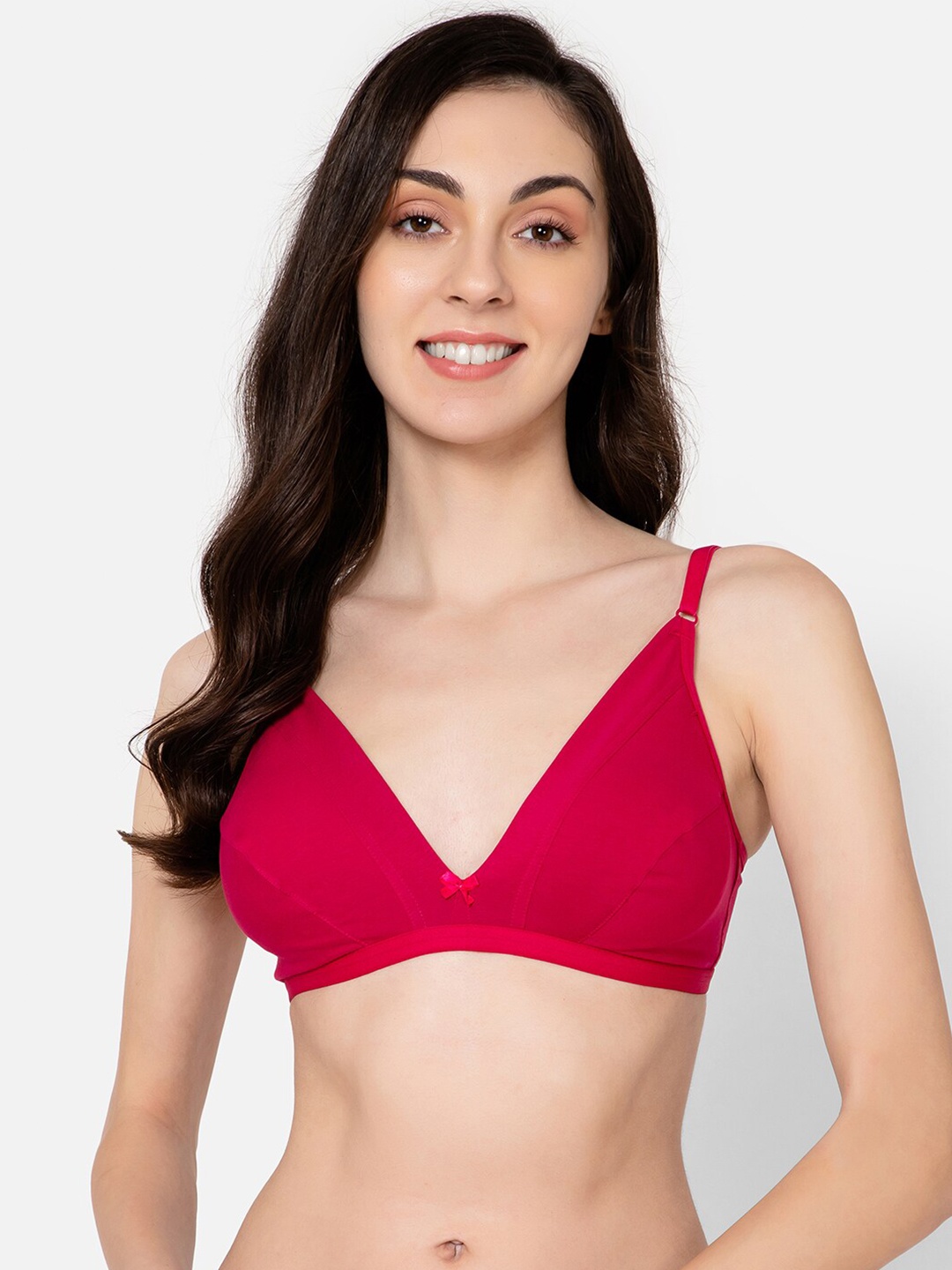

Clovia Cotton Non-Padded Non-Wired Demi Cup Plunge Bra, Pink
