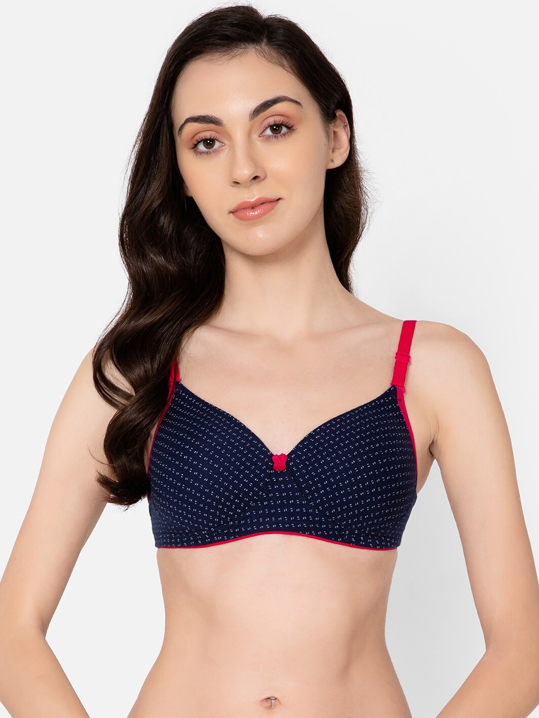 

Clovia Geometric Lightly Padded Non-Wired Cotton Everyday Bra, Blue