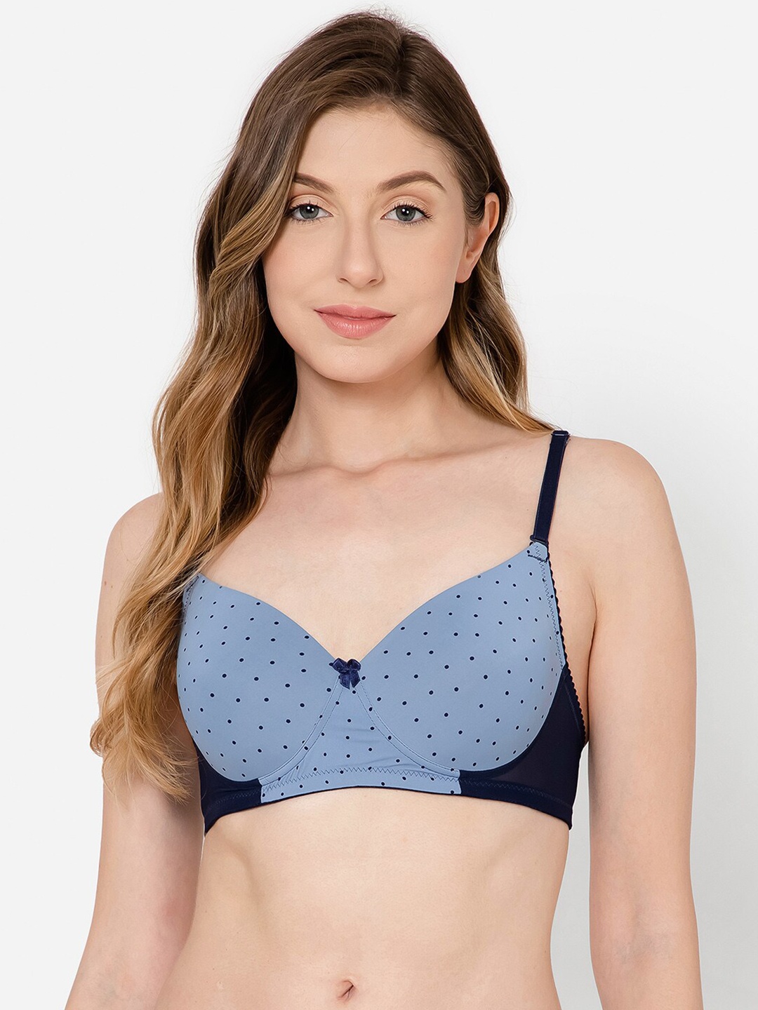 

Clovia Padded Non-Wired Full Cup Polka Print Multiway T-shirt Bra, Blue