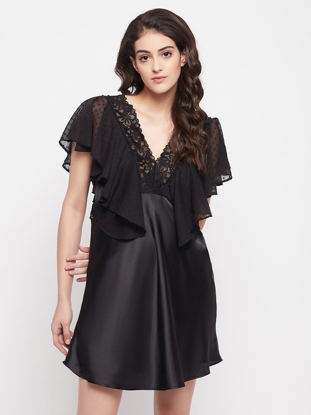 

Clovia Black Satin Baby Doll