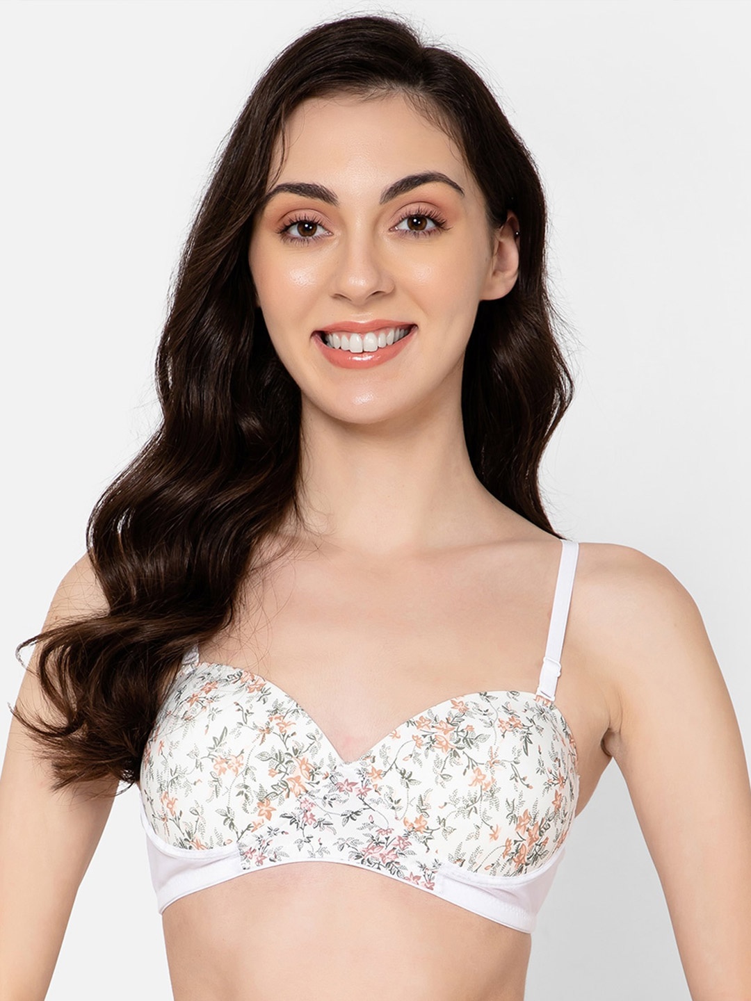 

Clovia Floral Lightly Padded & Non-Wired Balconette Bra, White