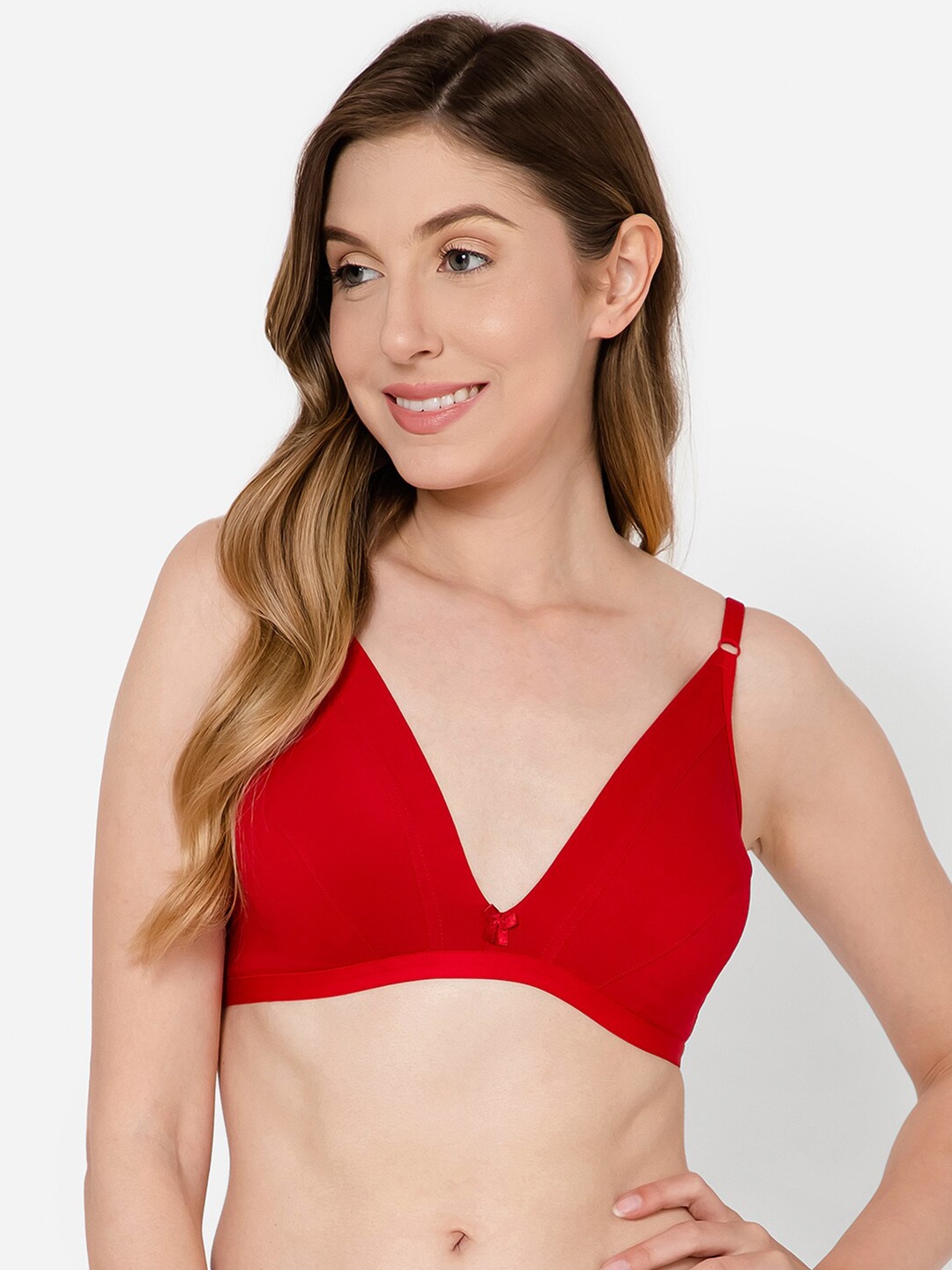 

Clovia Non-Padded Non-Wired Demi Cup Cotton Plunge Bra, Red