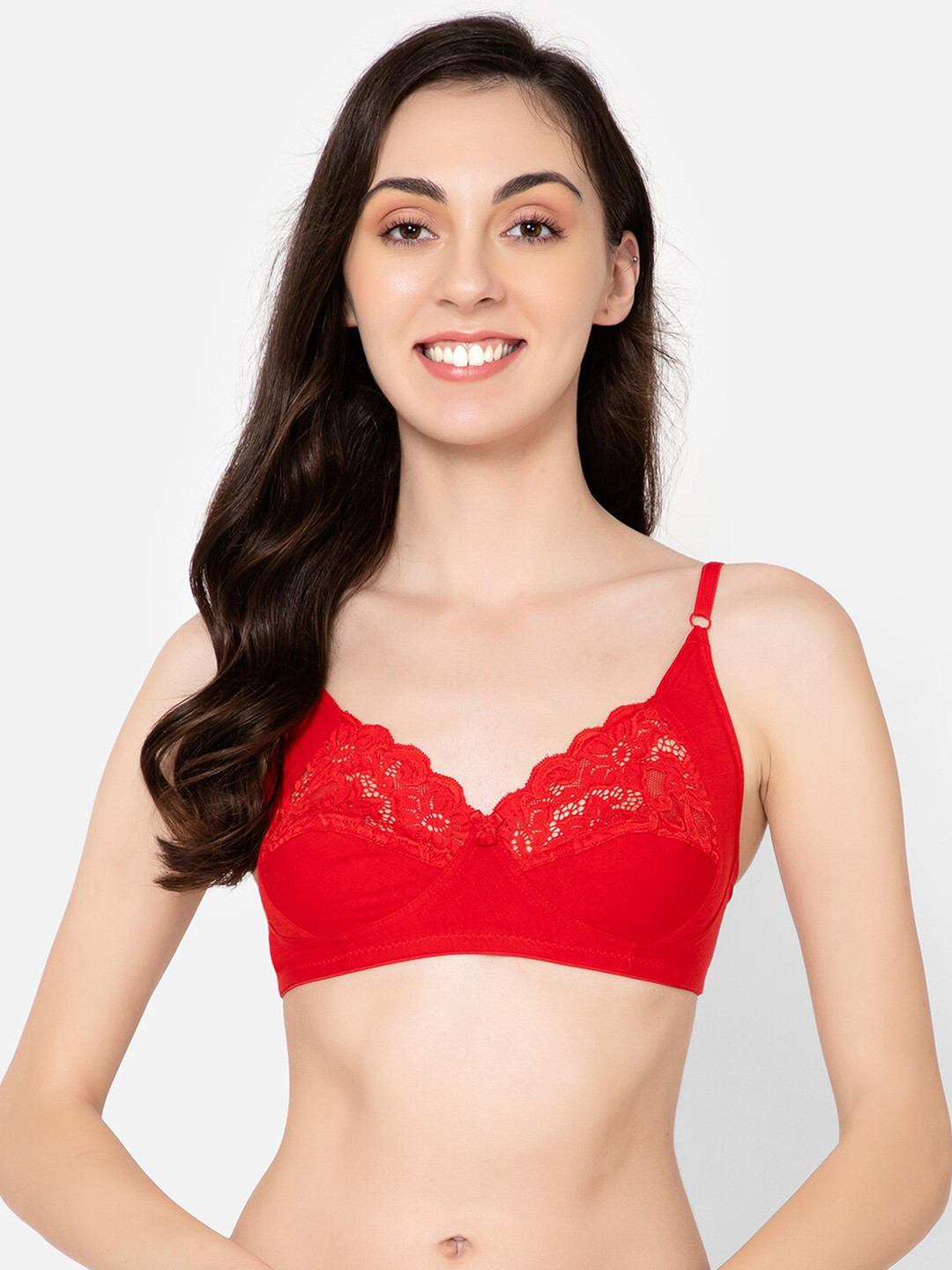 

Clovia Floral Self Design Non-Padded Non-Wired Full Cup Cotton Lace Bra BR0866A0432B, Red