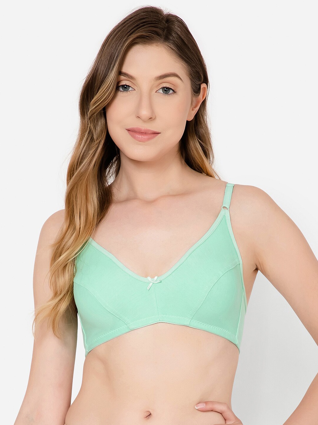 

Clovia Non-Padded Non-Wired Cotton Rich Demi Cup Plunge Bra BR1150P1142B, Lime green