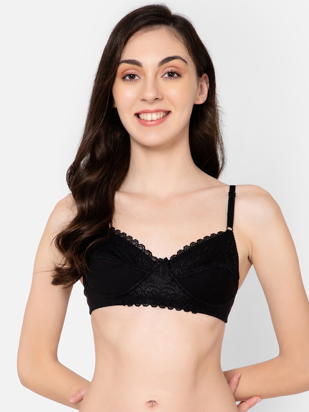 

Clovia Non-Padded Non-Wired Lace & Cotton Rich Full Cup Bra, Black