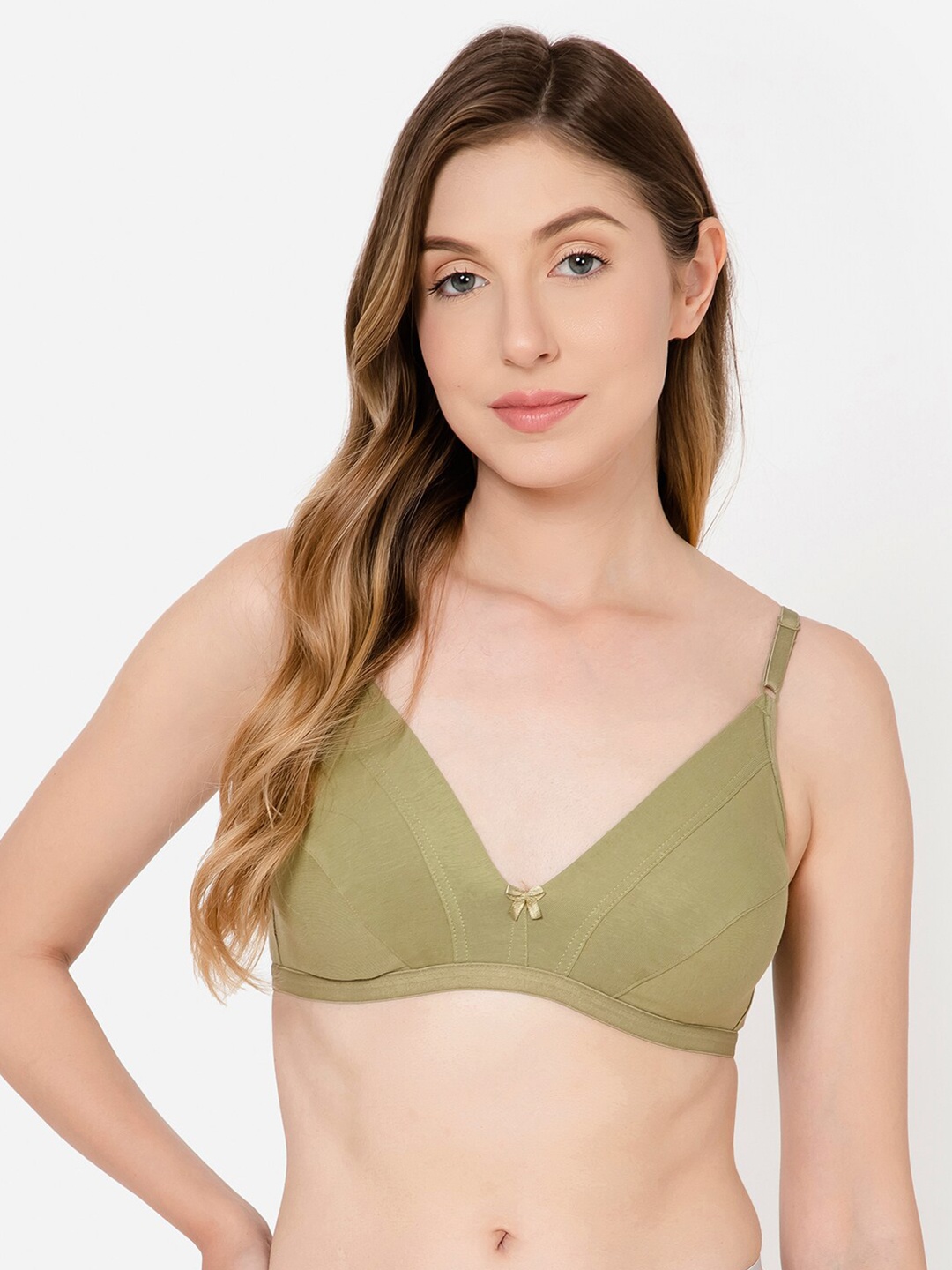 

Clovia Cotton Non-Padded Non-Wired Demi Cup Plunge Bra, Green