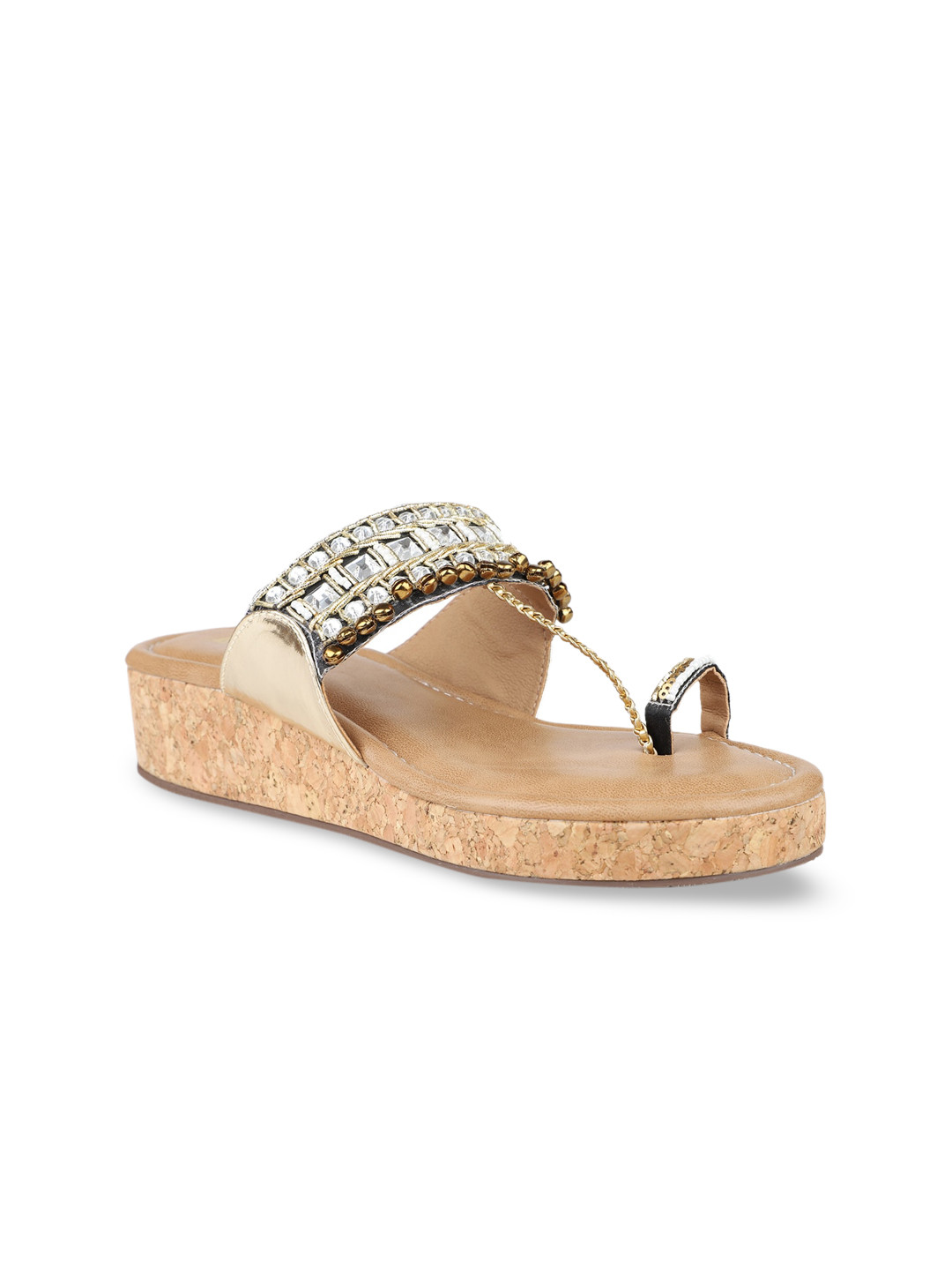 

Inc 5 Ethnic Flatform One Toe Wedges, Gold