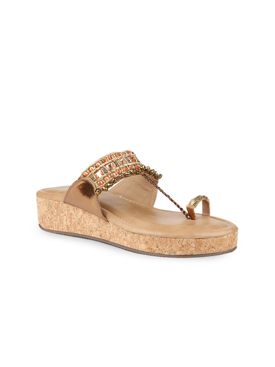 

Inc 5 Ethnic Flatform One Toe Wedges, Gold