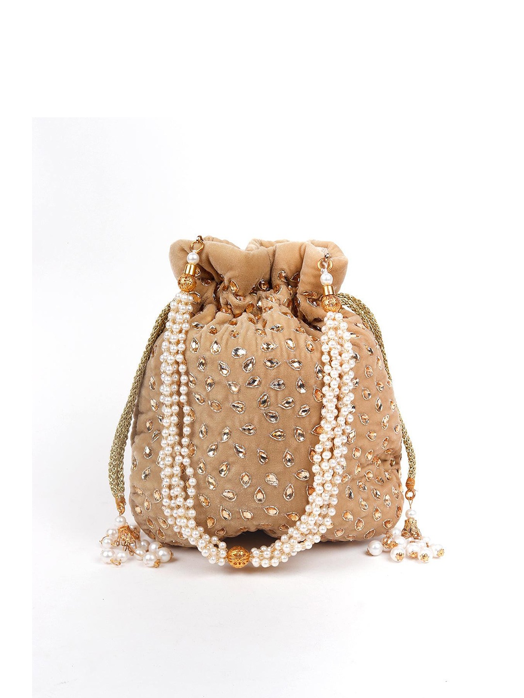 

ODETTE Embellished Potli Clutch, Beige