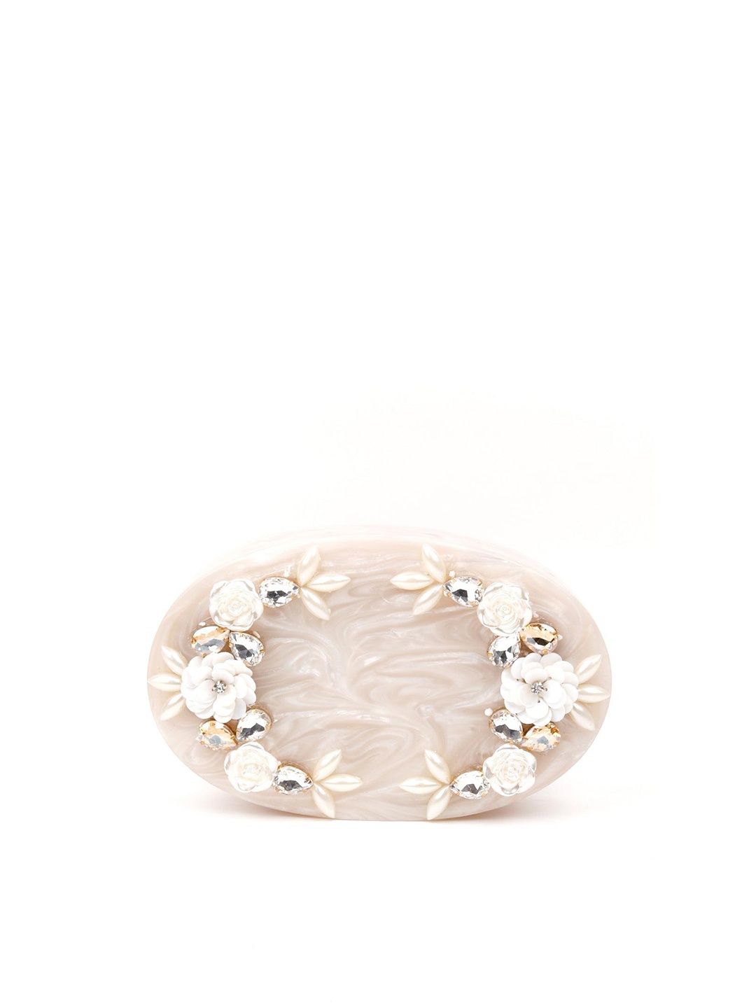 

ODETTE Embellished Box Clutch, Beige
