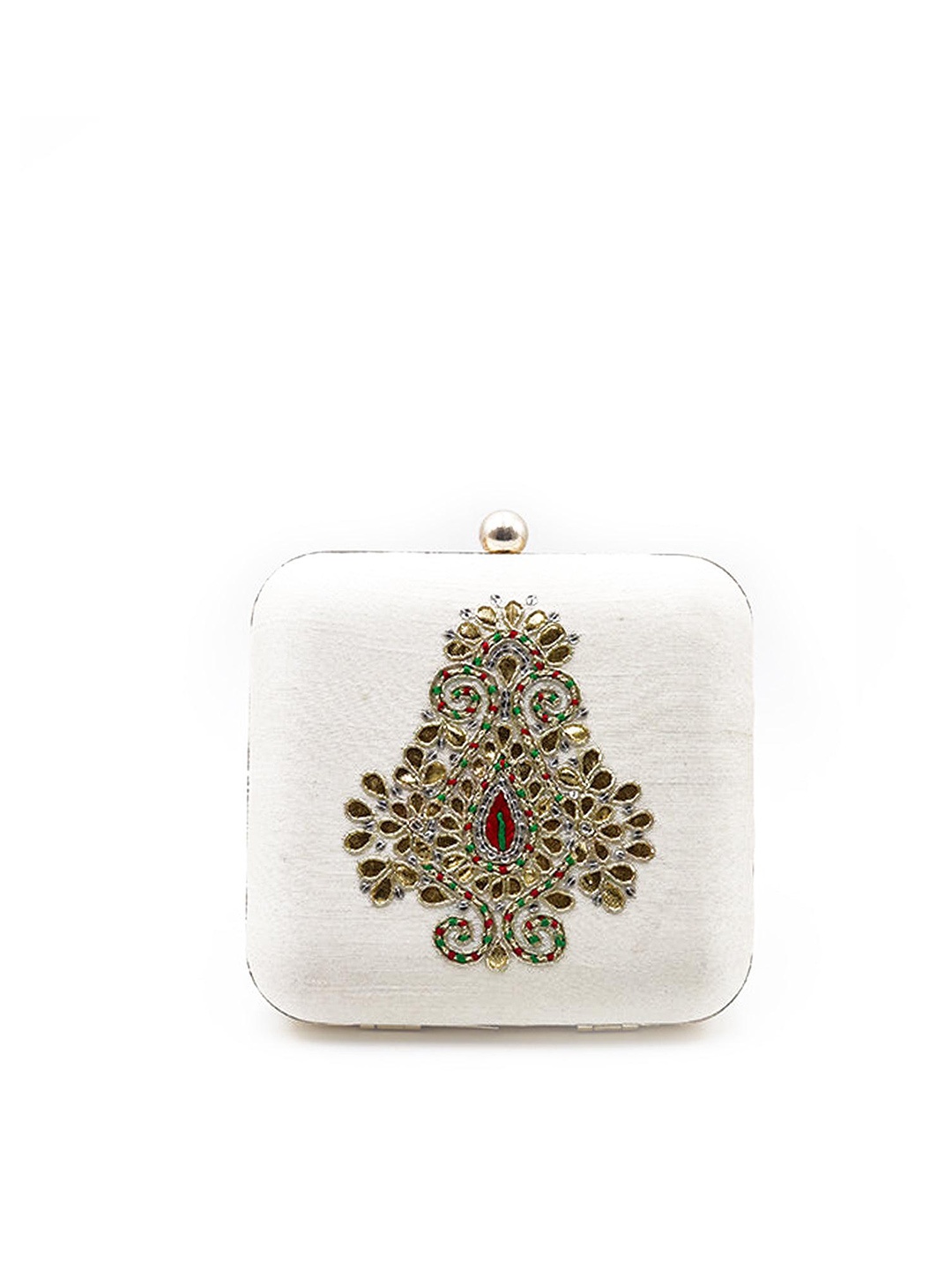 

ODETTE Off Embellished Box Clutch, Off white