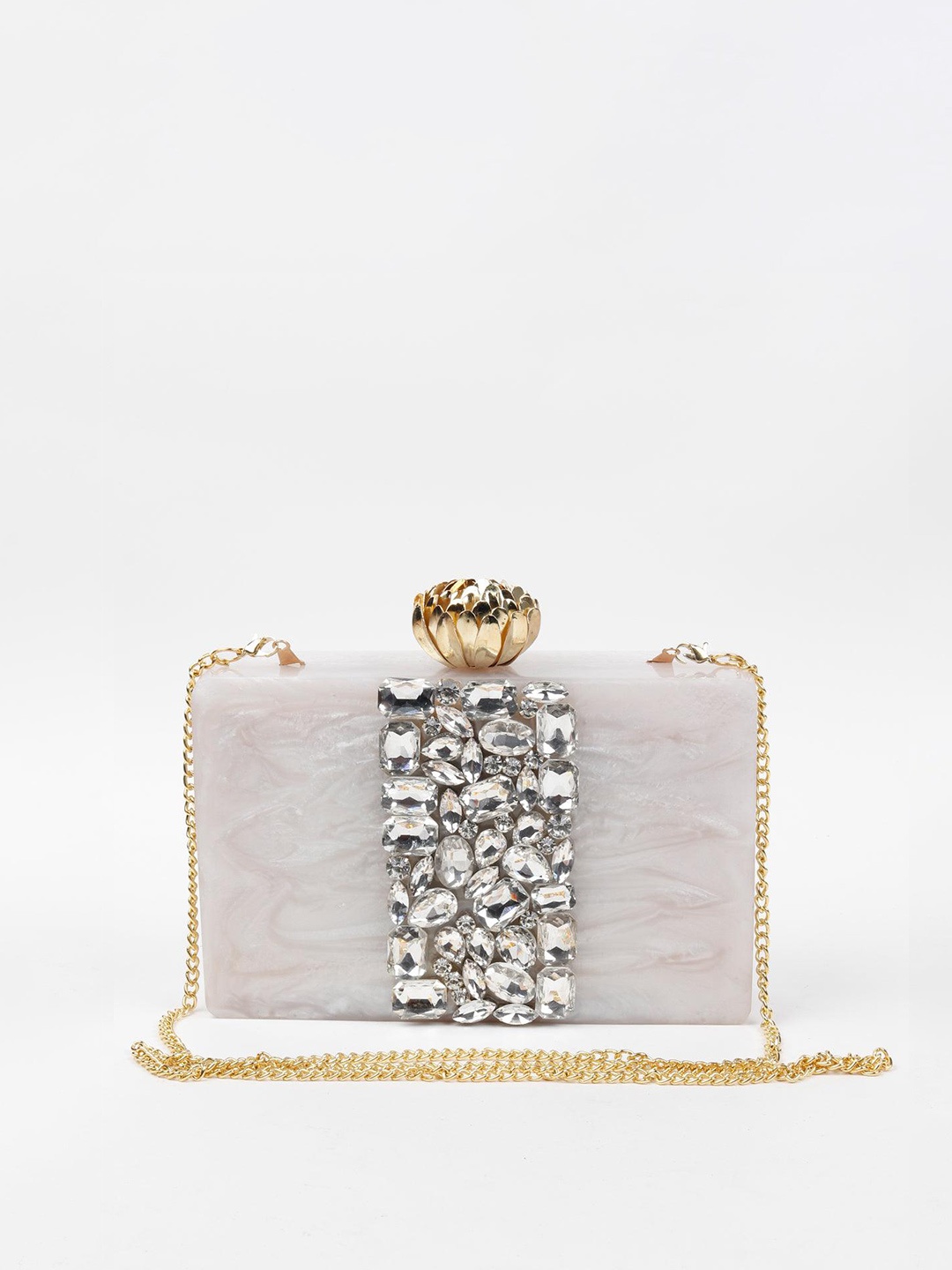 

ODETTE Embellished Box Clutch, Off white