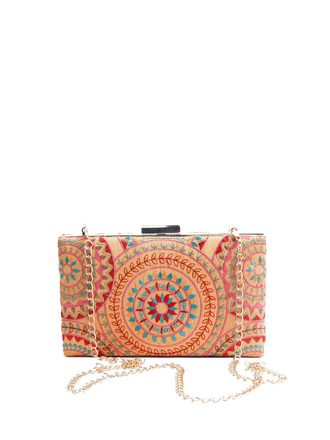 

ODETTE Embroidered Box Clutch, Beige