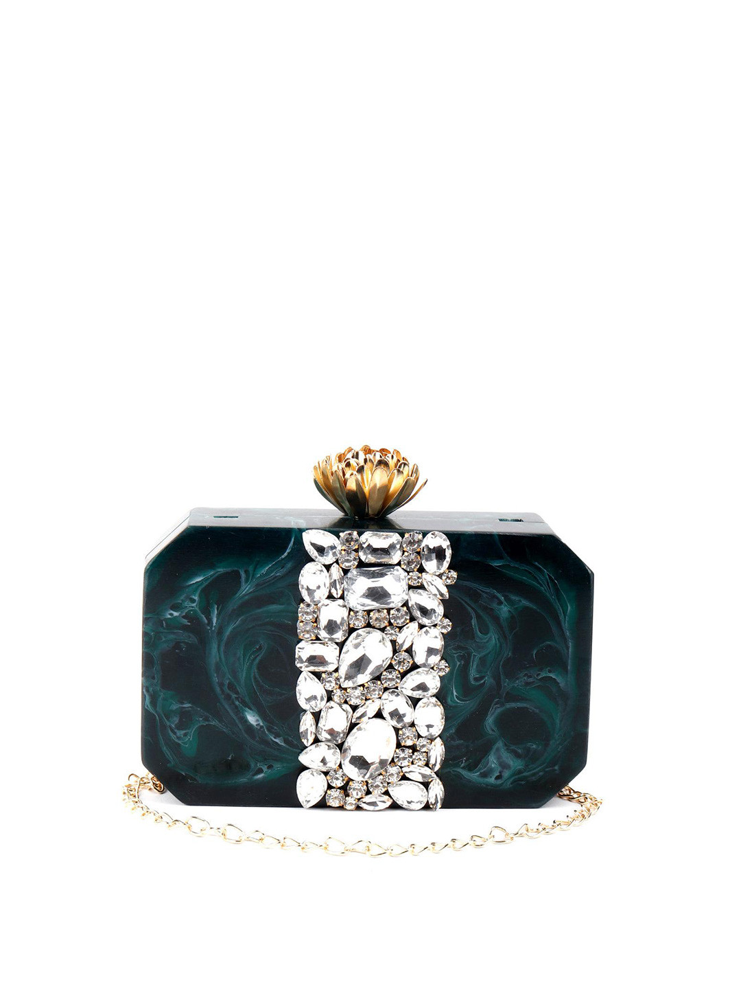 

ODETTE Embellished Box Clutch, Green