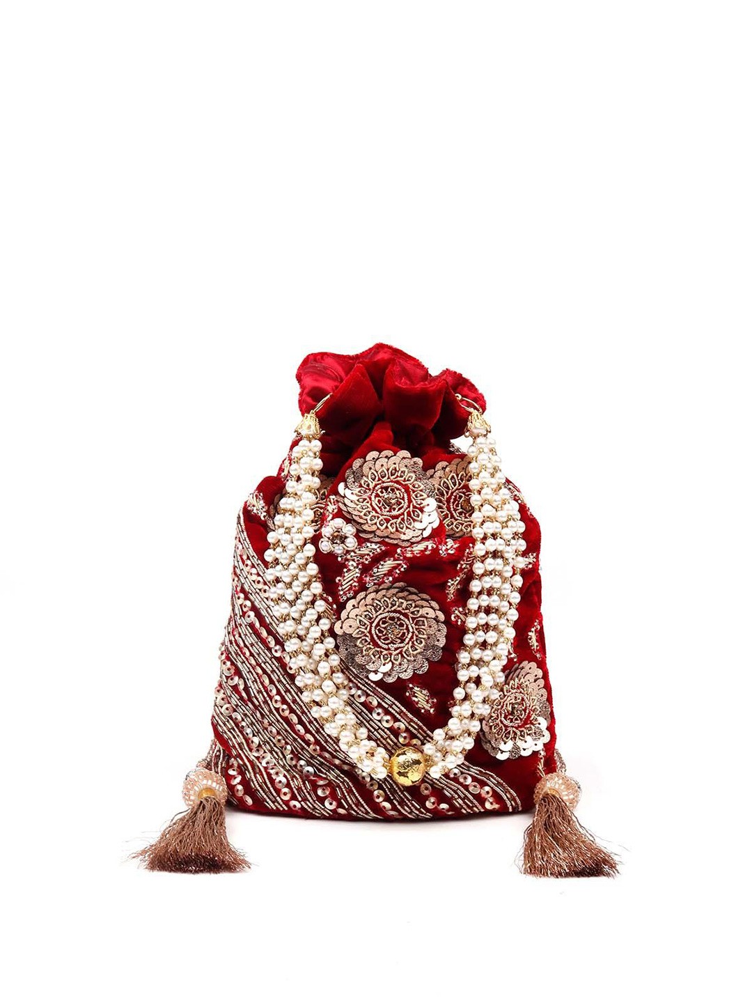 

ODETTE Embellished Potli Clutch, Burgundy