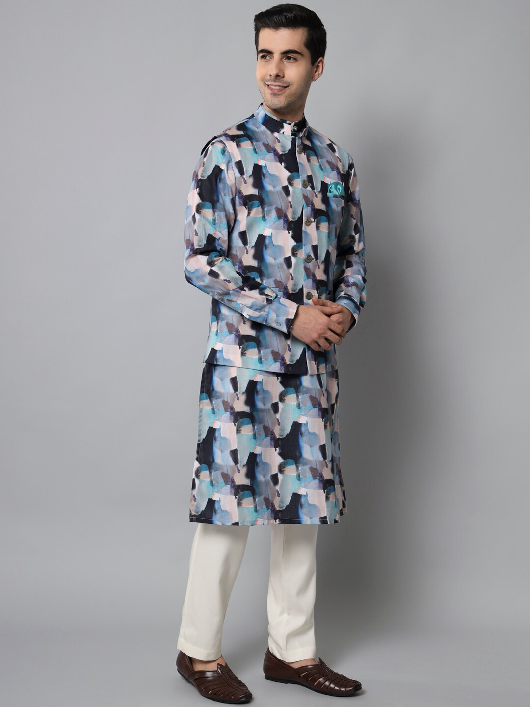 

MAXENCE Men Printed Nehru Jacket, Blue