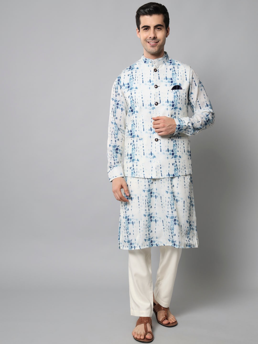 

MAXENCE Men Printed Nehru Jackets, White
