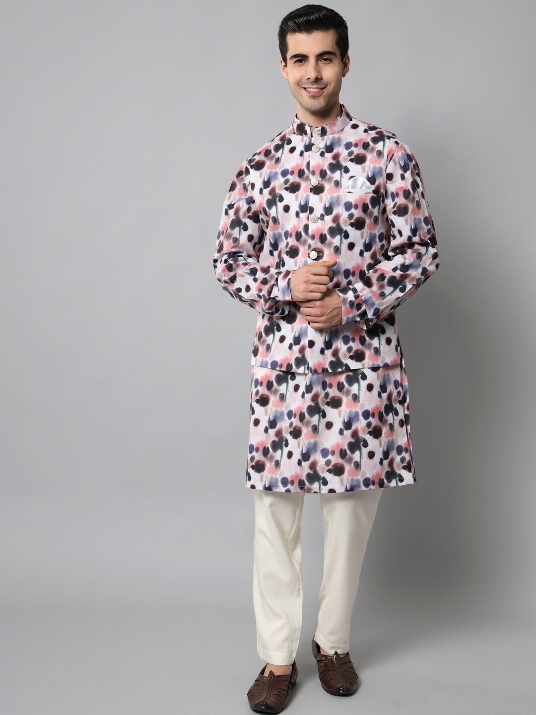 

MAXENCE Men Printed Nehru Jacket, Pink