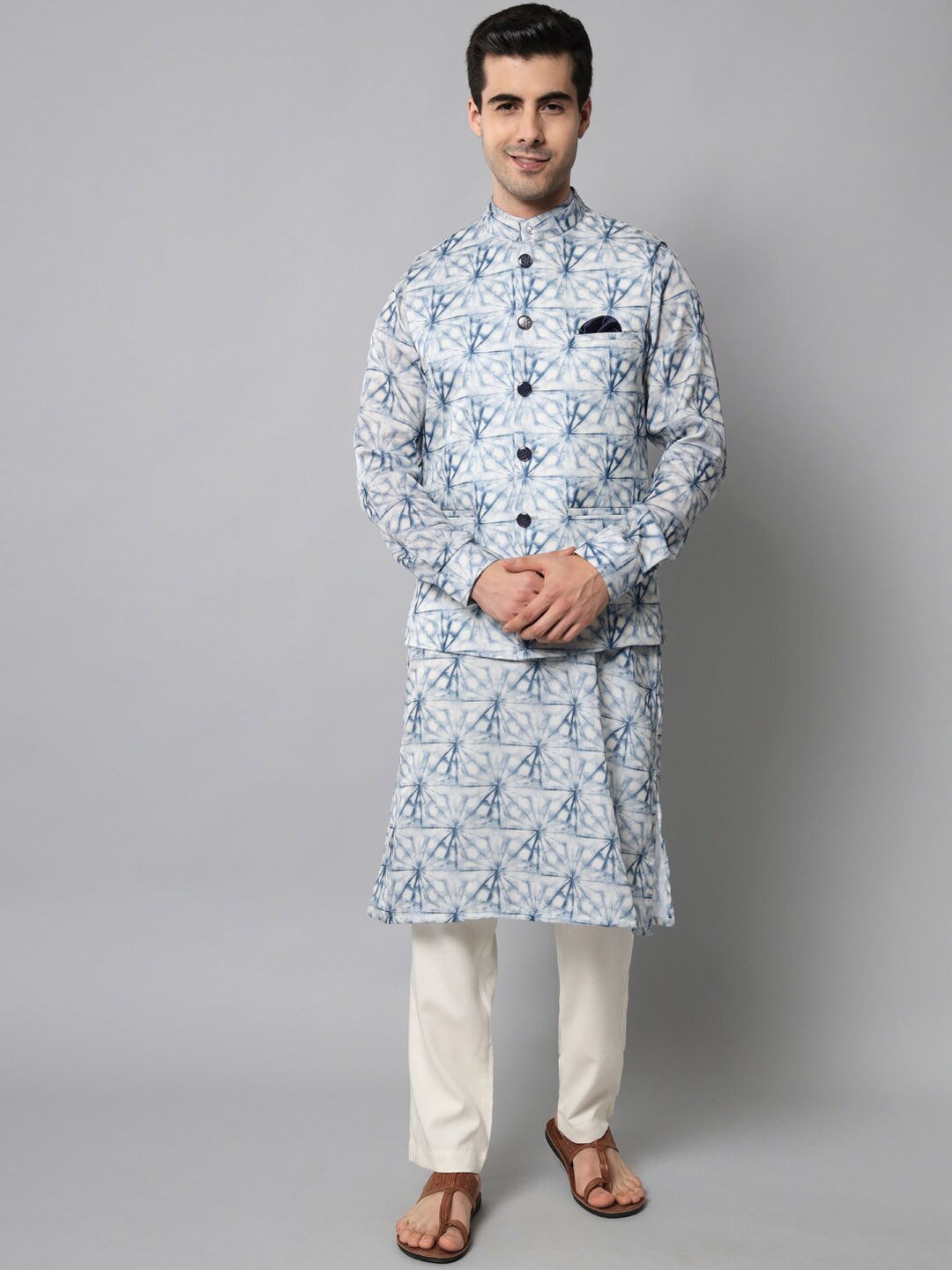 

MAXENCE Men Printed Nehru Jacket, Off white