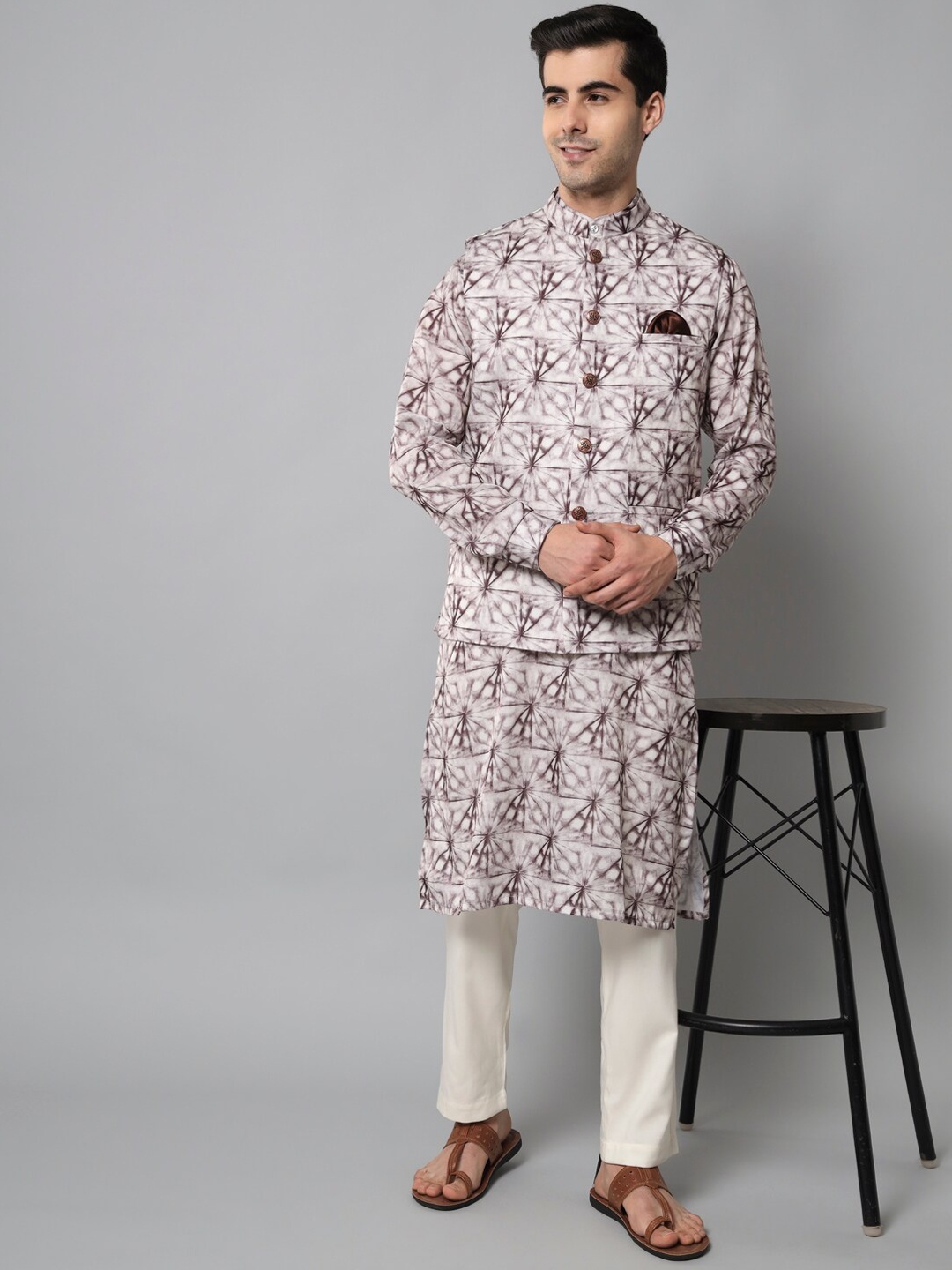 

MAXENCE Men Printed Nehru Jacket, Off white