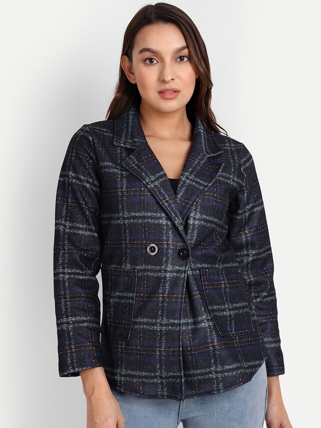 

iki chic Women Cotton Checked Lightweight Tailored Jacket, Black