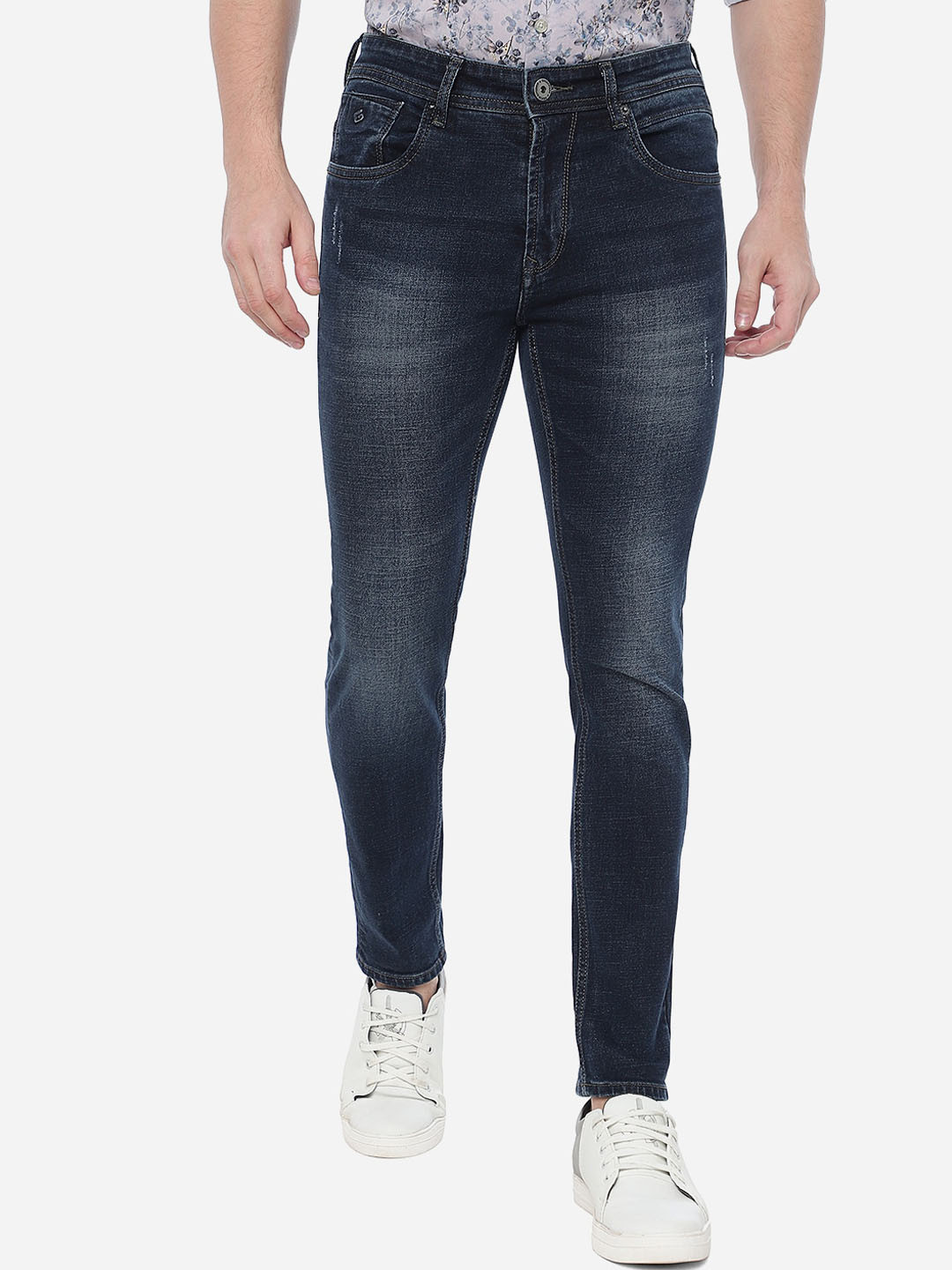 

Greenfibre Men Solid Cotton Slim Fit Heavy Fade Jeans, Navy blue