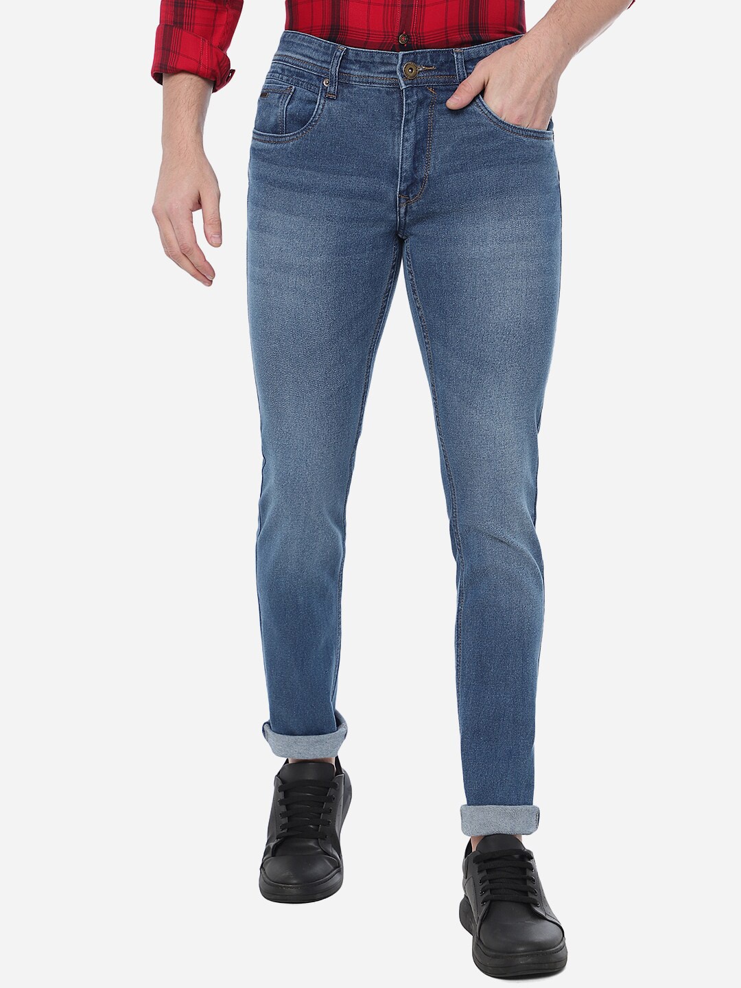 

Greenfibre Men Solid Cotton Slim Fit Light Fade Jeans, Blue