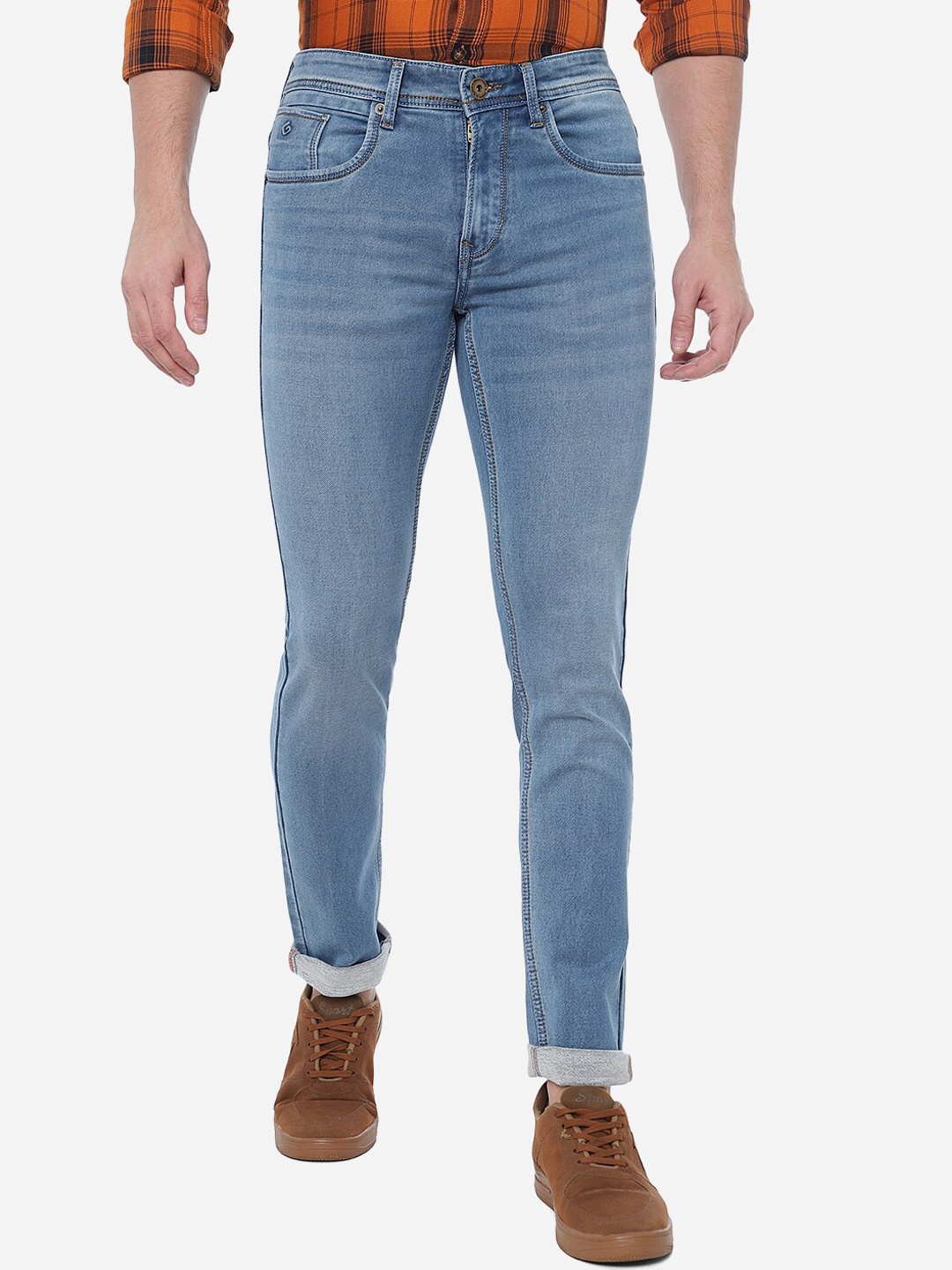 

Greenfibre Men Solid Cotton Slim Fit Light Fade Jeans, Blue