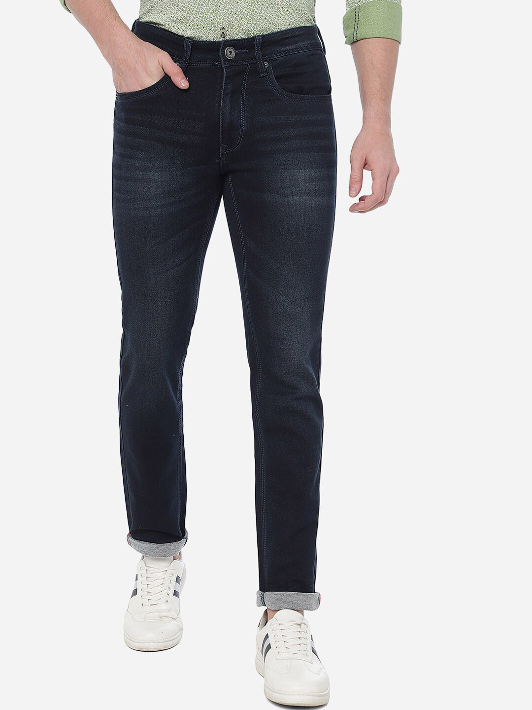 

Greenfibre Men Solid Cotton Slim Fit Light Fade Jeans, Navy blue