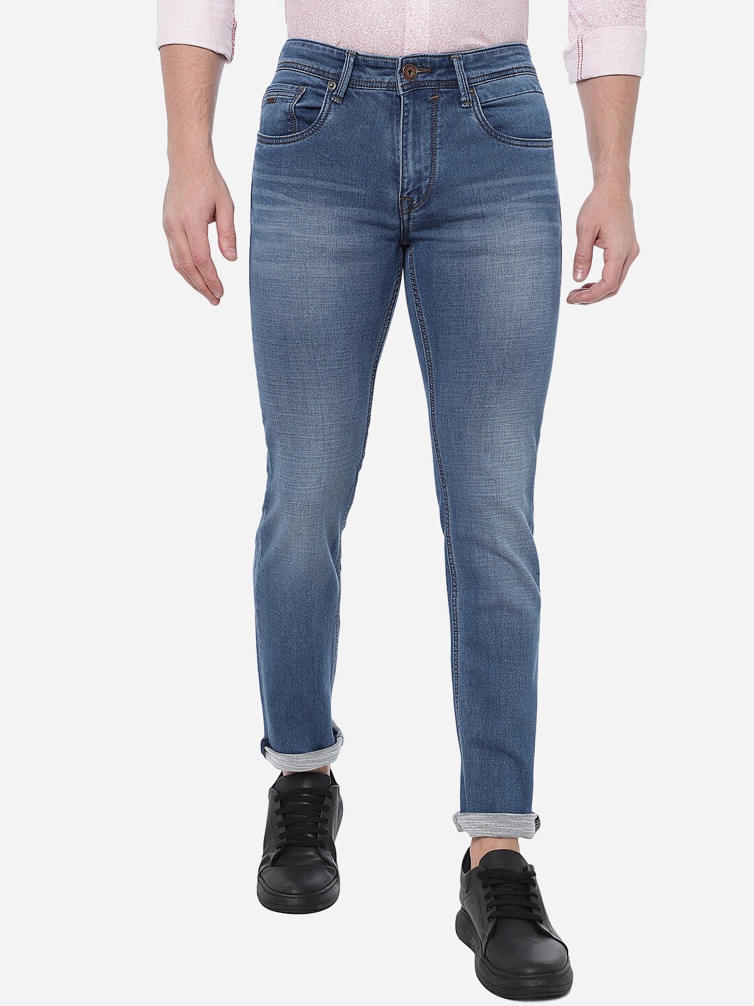 

Greenfibre Men Cotton Slim Fit Light Fade Jeans, Blue