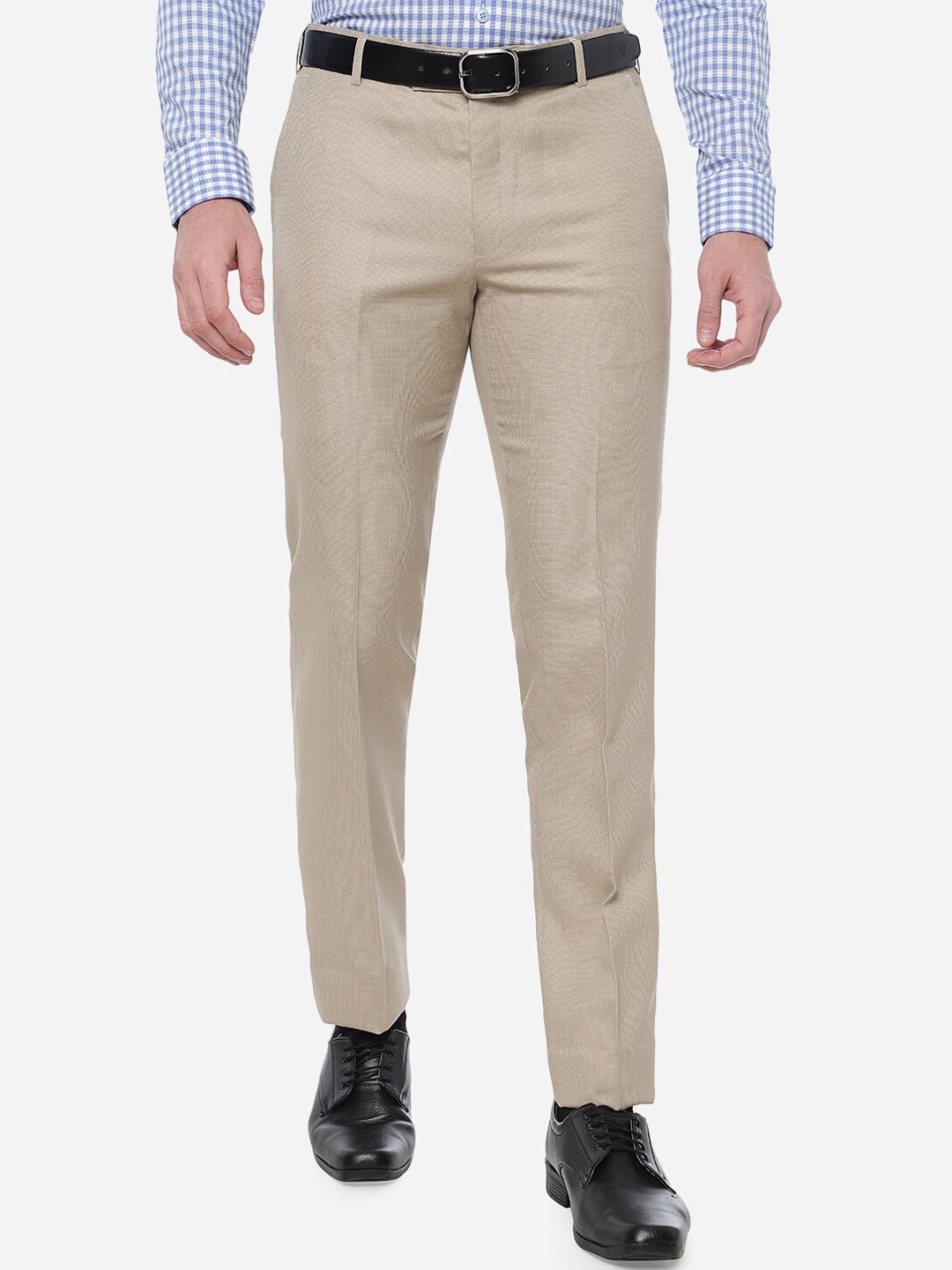 

Greenfibre Men Solid Slim Fit Formal Trousers, Beige