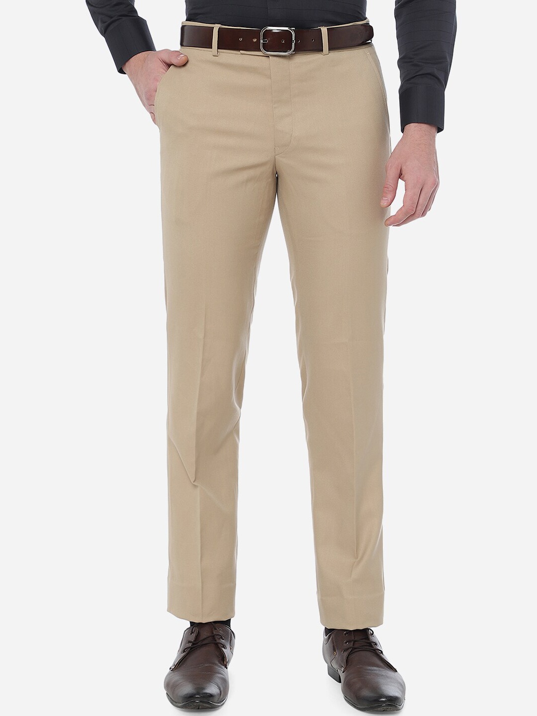 

Greenfibre Men Solid Slim Fit Formal Trousers, Khaki