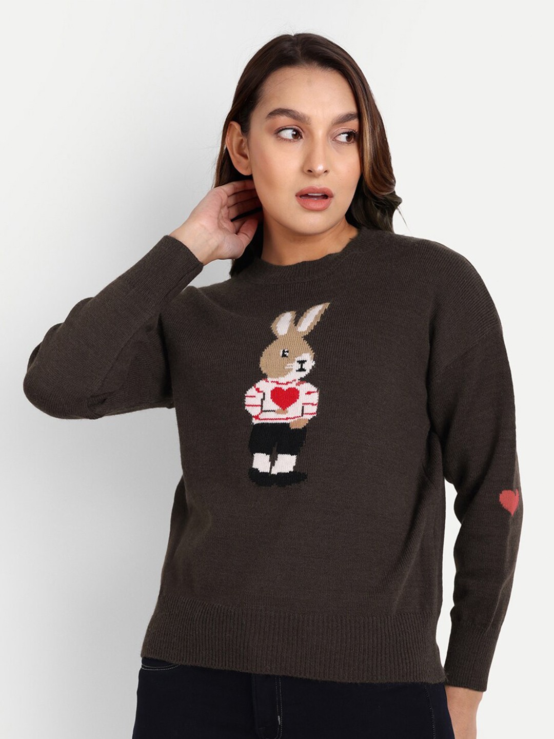 

iki chic Women Printed Pullover, Brown