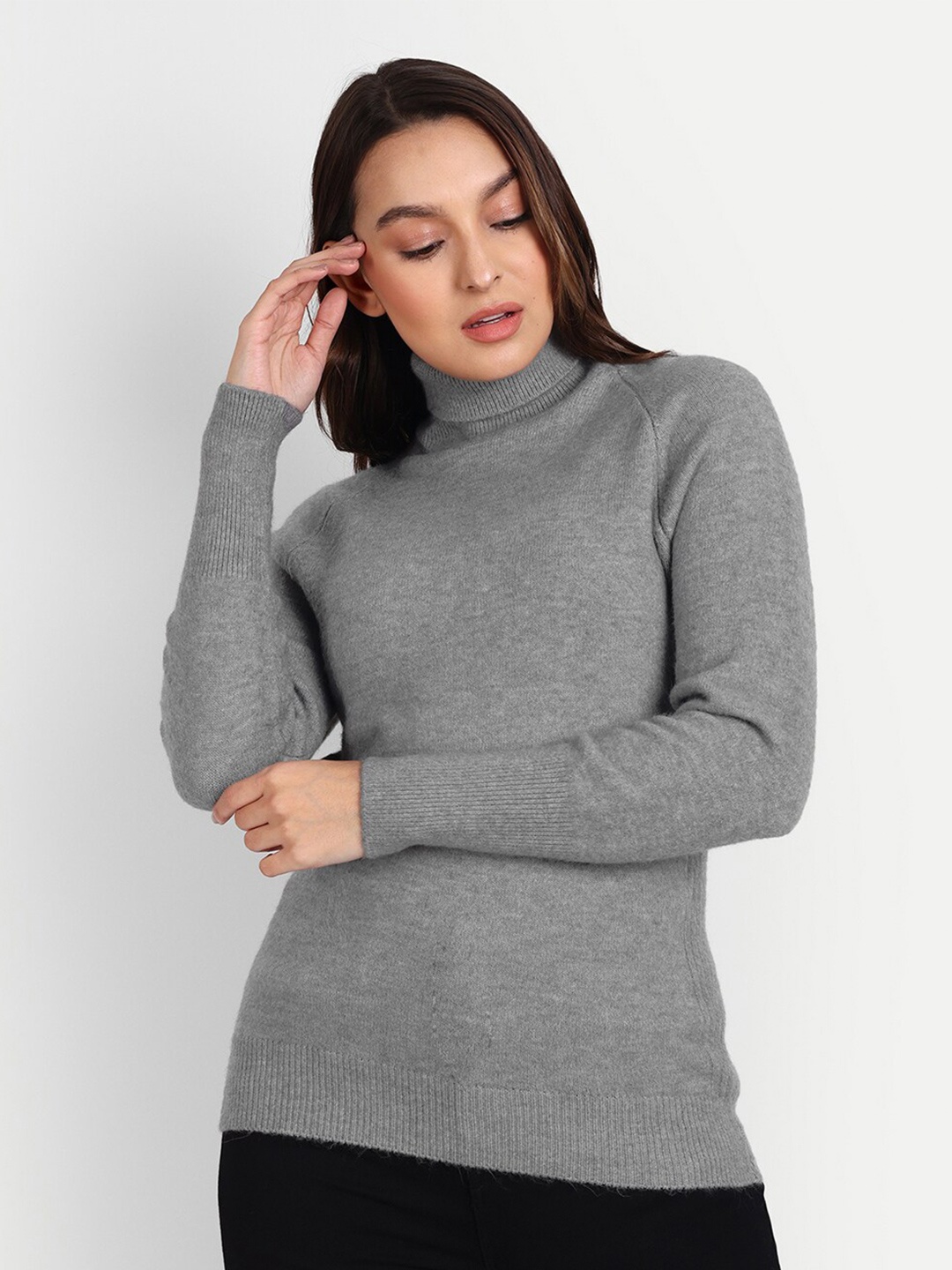

iki chic Women Turtle Neck Pullover, Grey melange