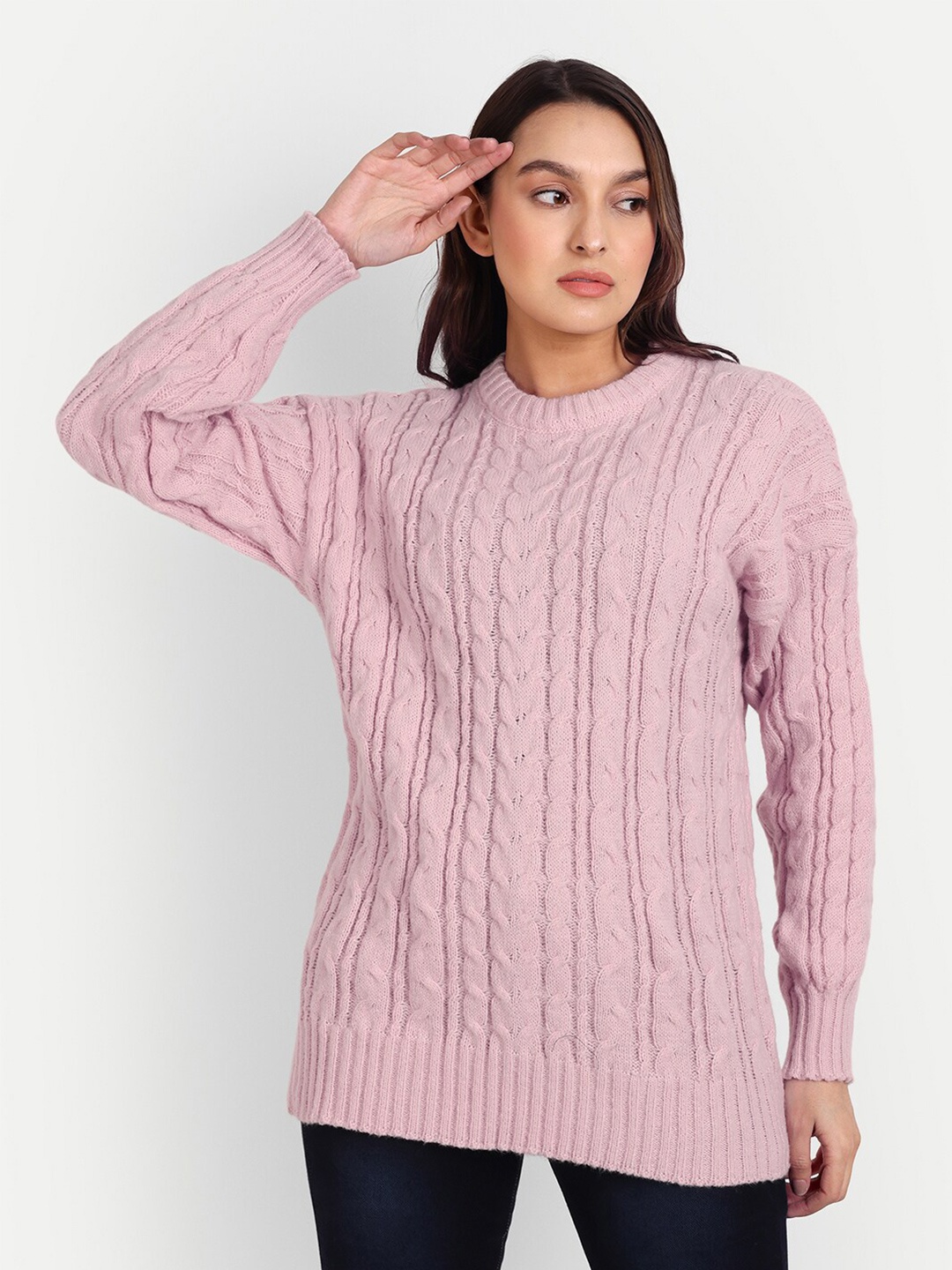 

iki chic Women Cable Knit Pullover, Pink