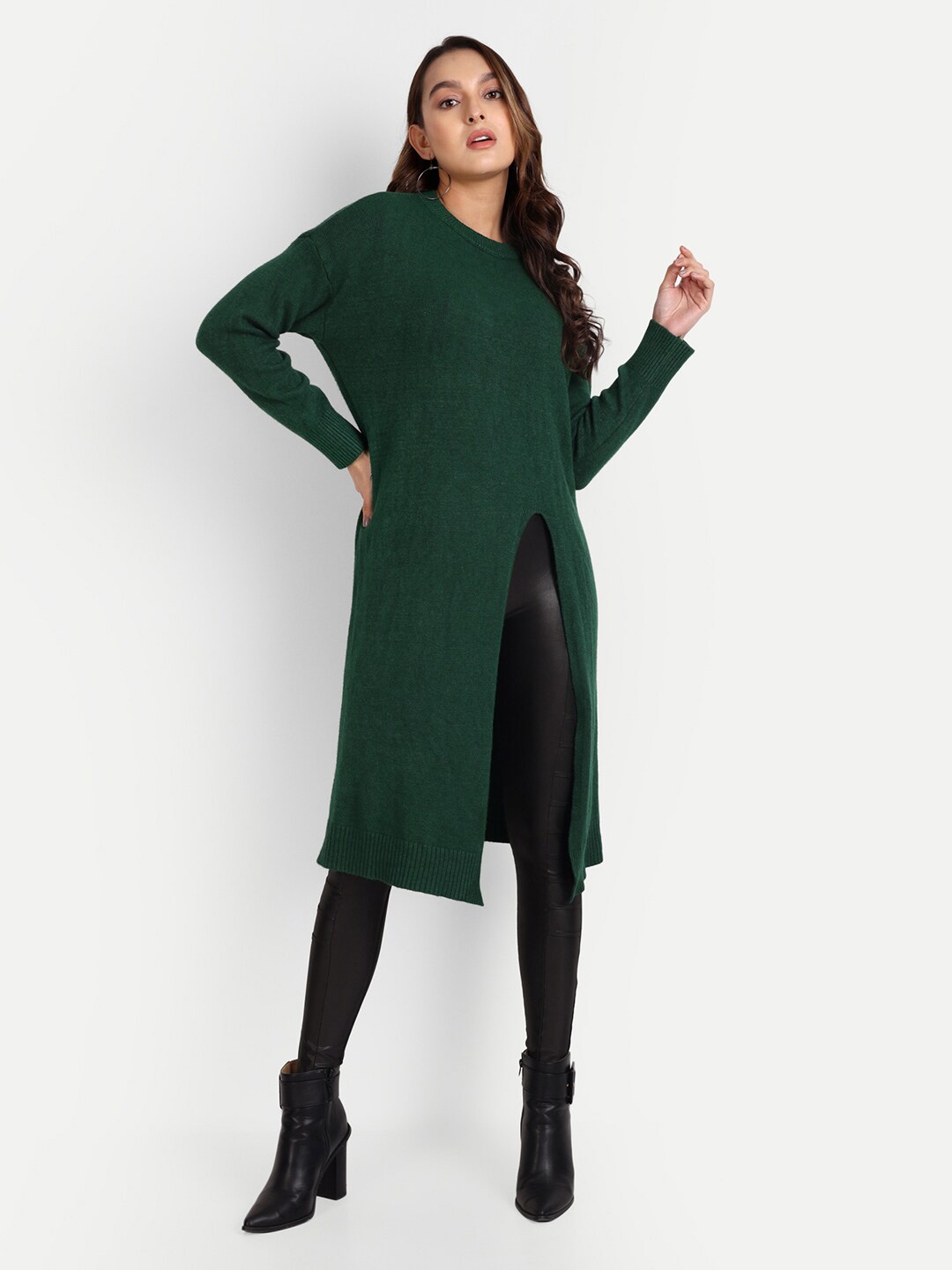 

iki chic Women Longline Pullover, Green