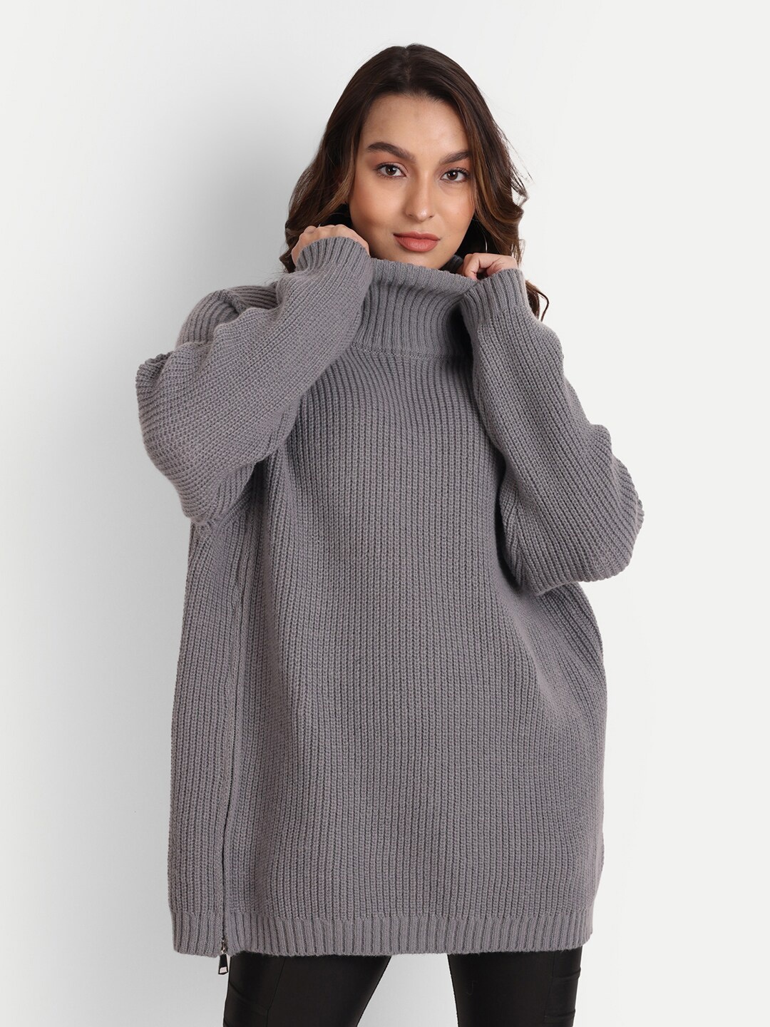 

iki chic Women Ribbed Cardigan, Grey