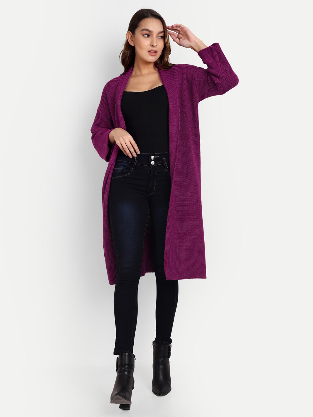 

iki chic Women Ribbed Longline, Purple