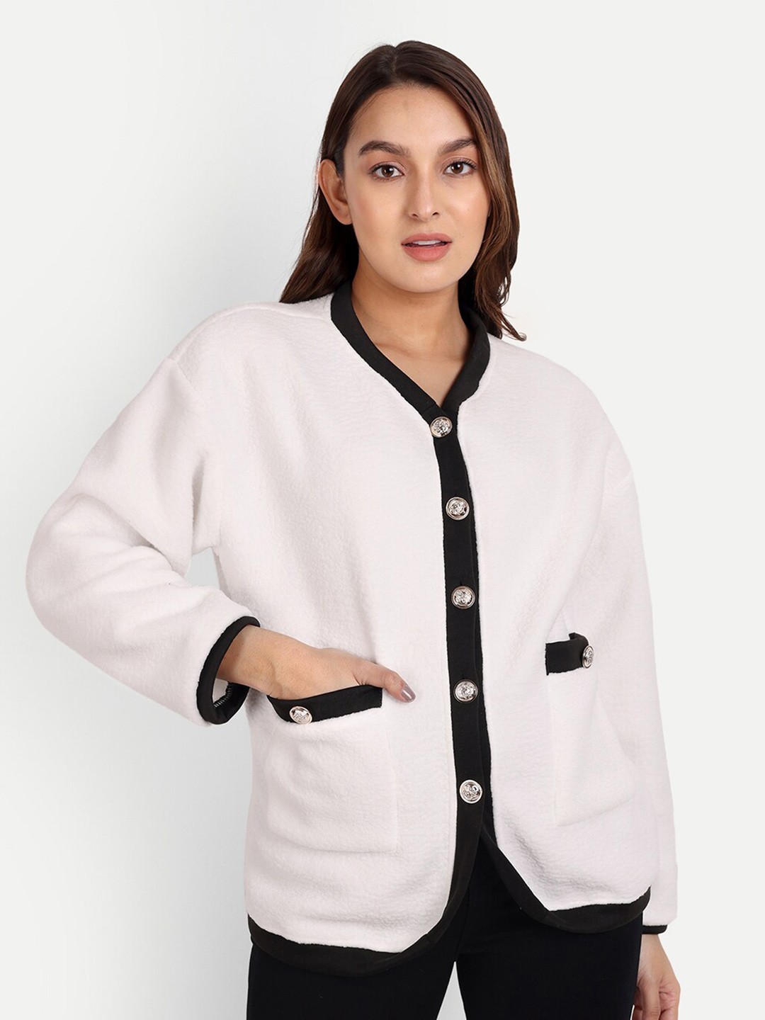 

iki chic Women Cardigan With Fuzzy Detail, White