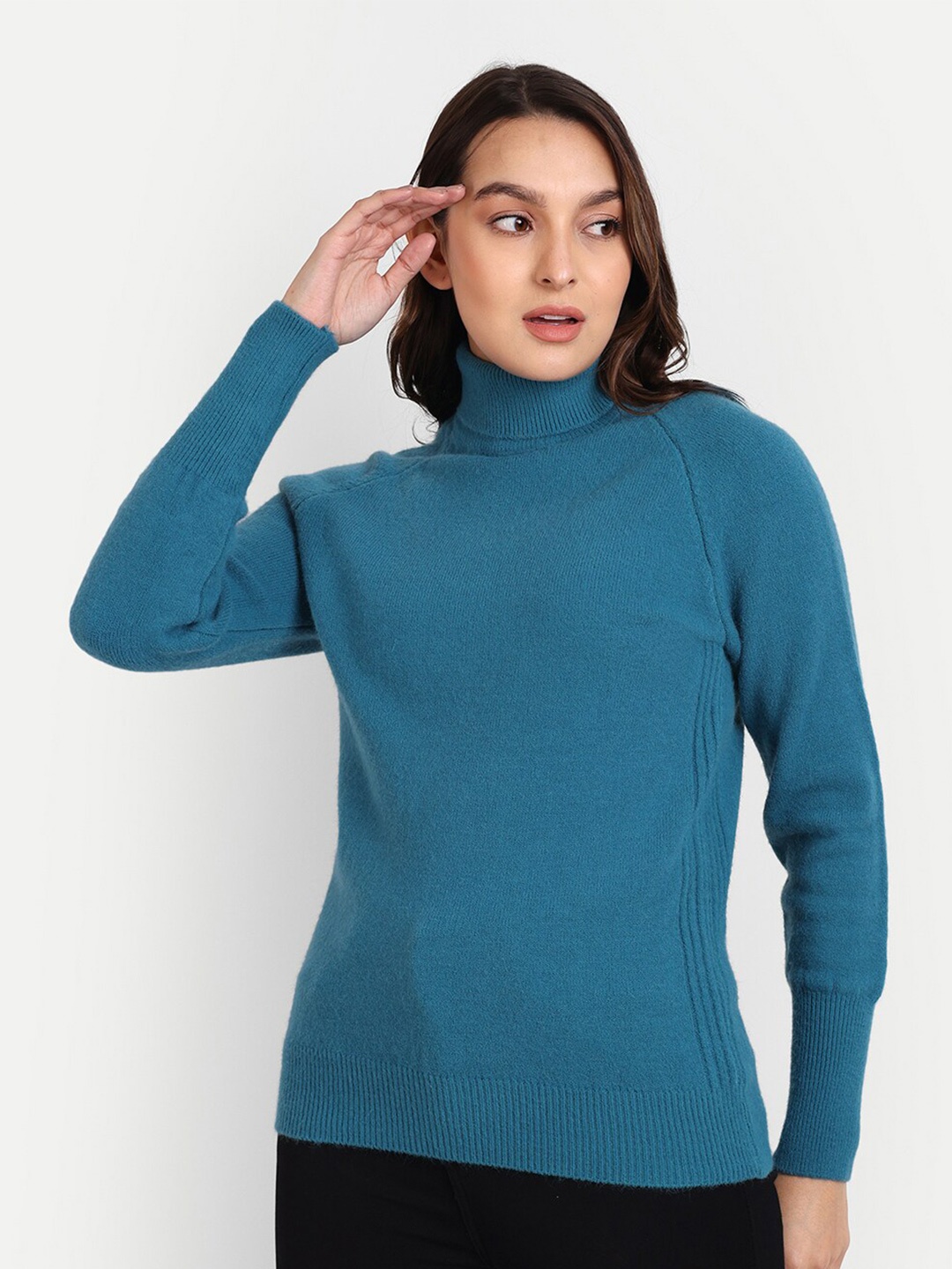 

iki chic Women Turtle Neck Pullover, Blue
