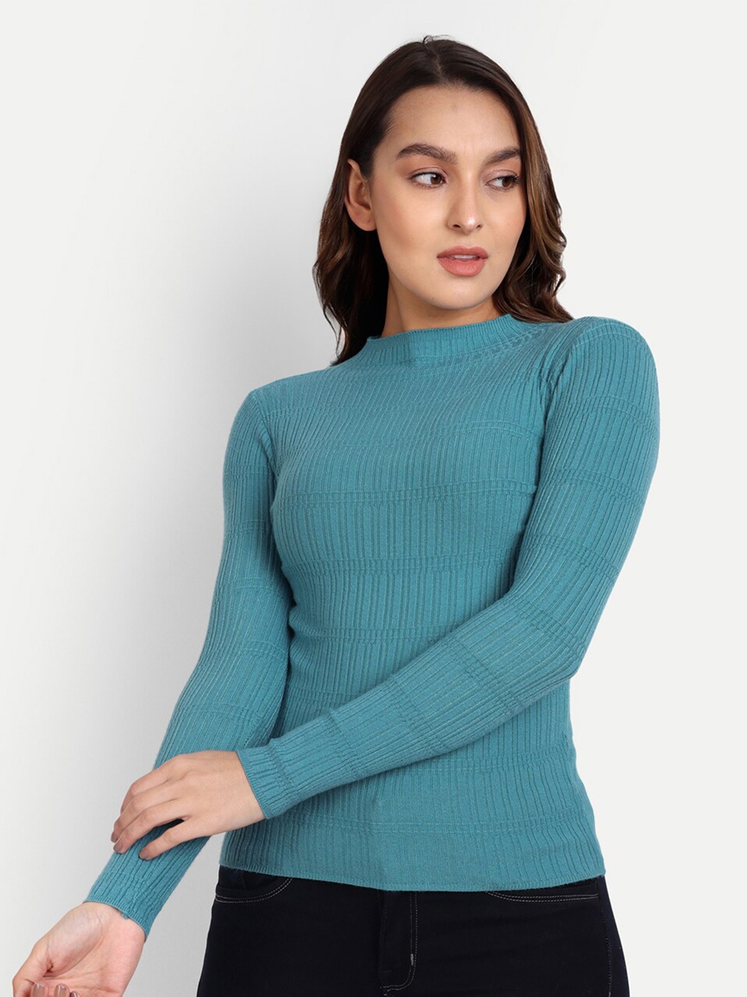 

iki chic Women Mock Neck Pullover, Teal
