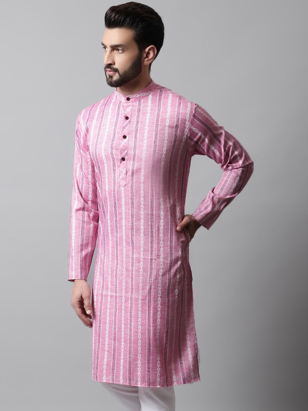 

Jompers Men Woven Design Regular Pure Cotton Kurta, Pink