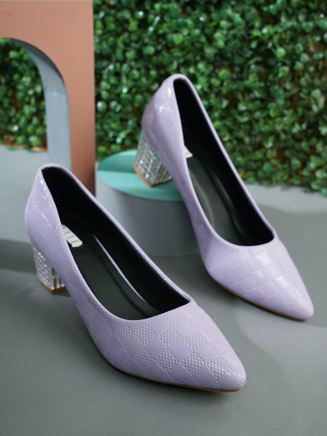 

ELLE Women Textured Block Pumps, Lavender