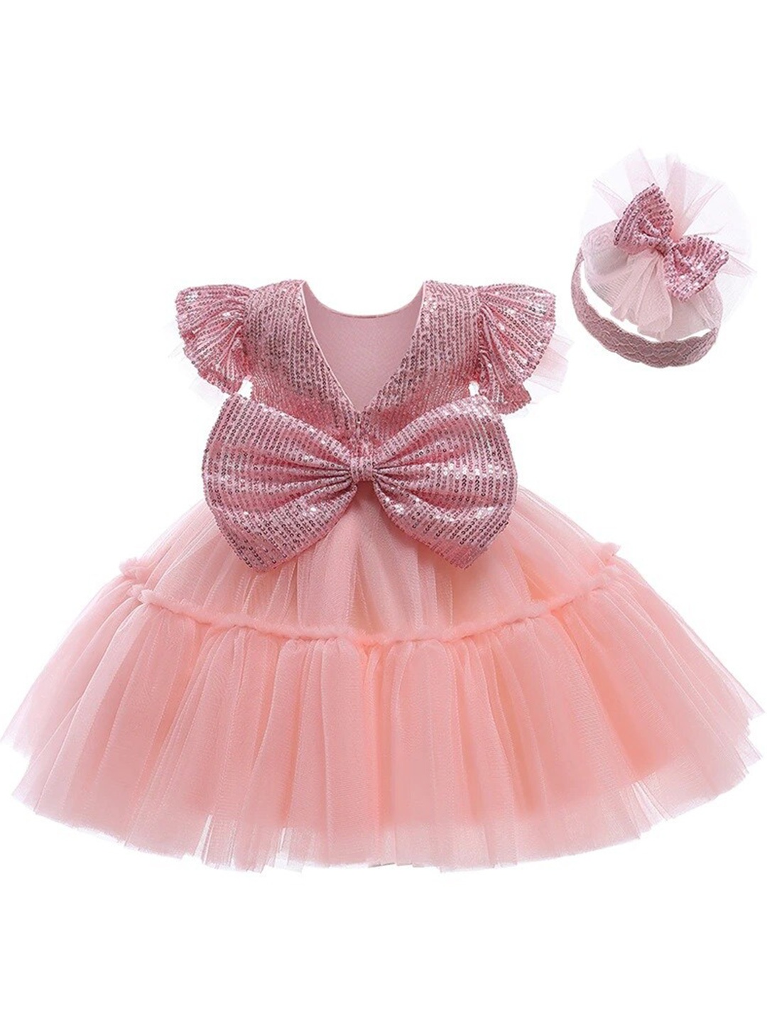 

R Cube Embellished Satin Dress, Peach