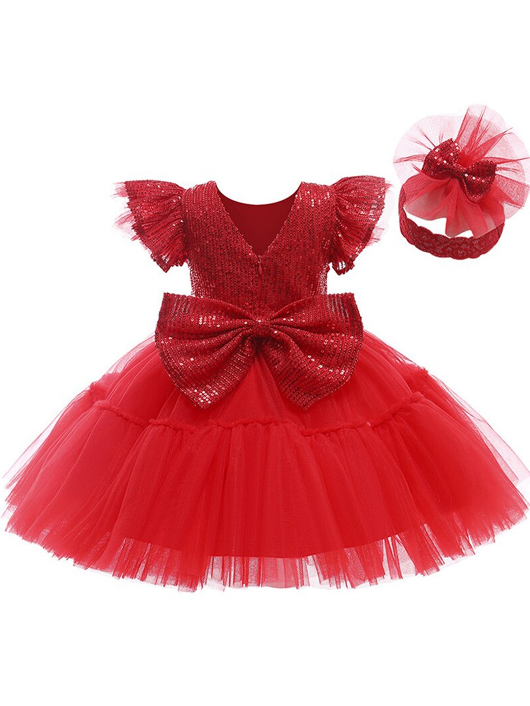 

R Cube Embellished Satin Dress, Red