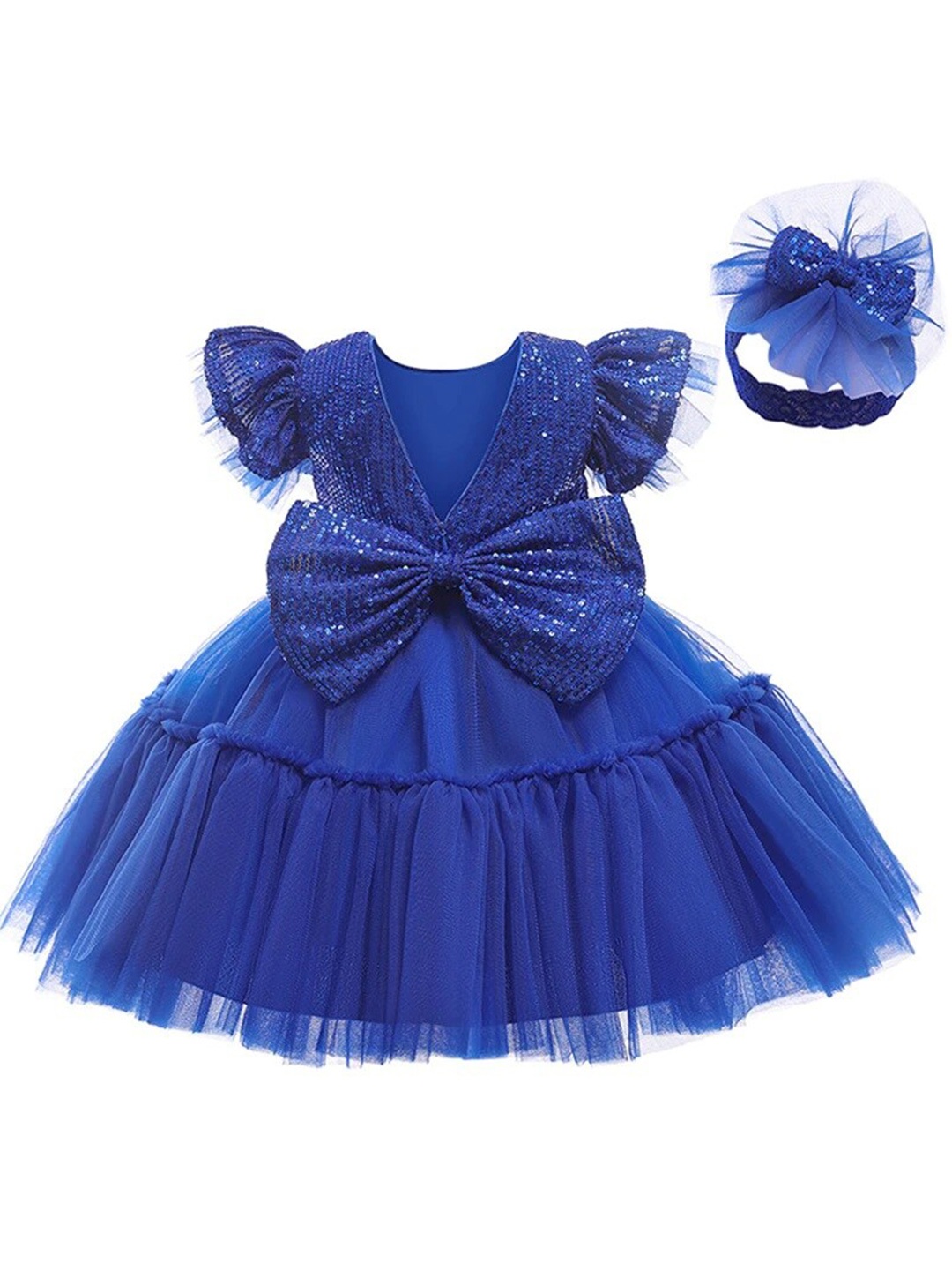 

R Cube Girls Embellished Satin Dress, Blue